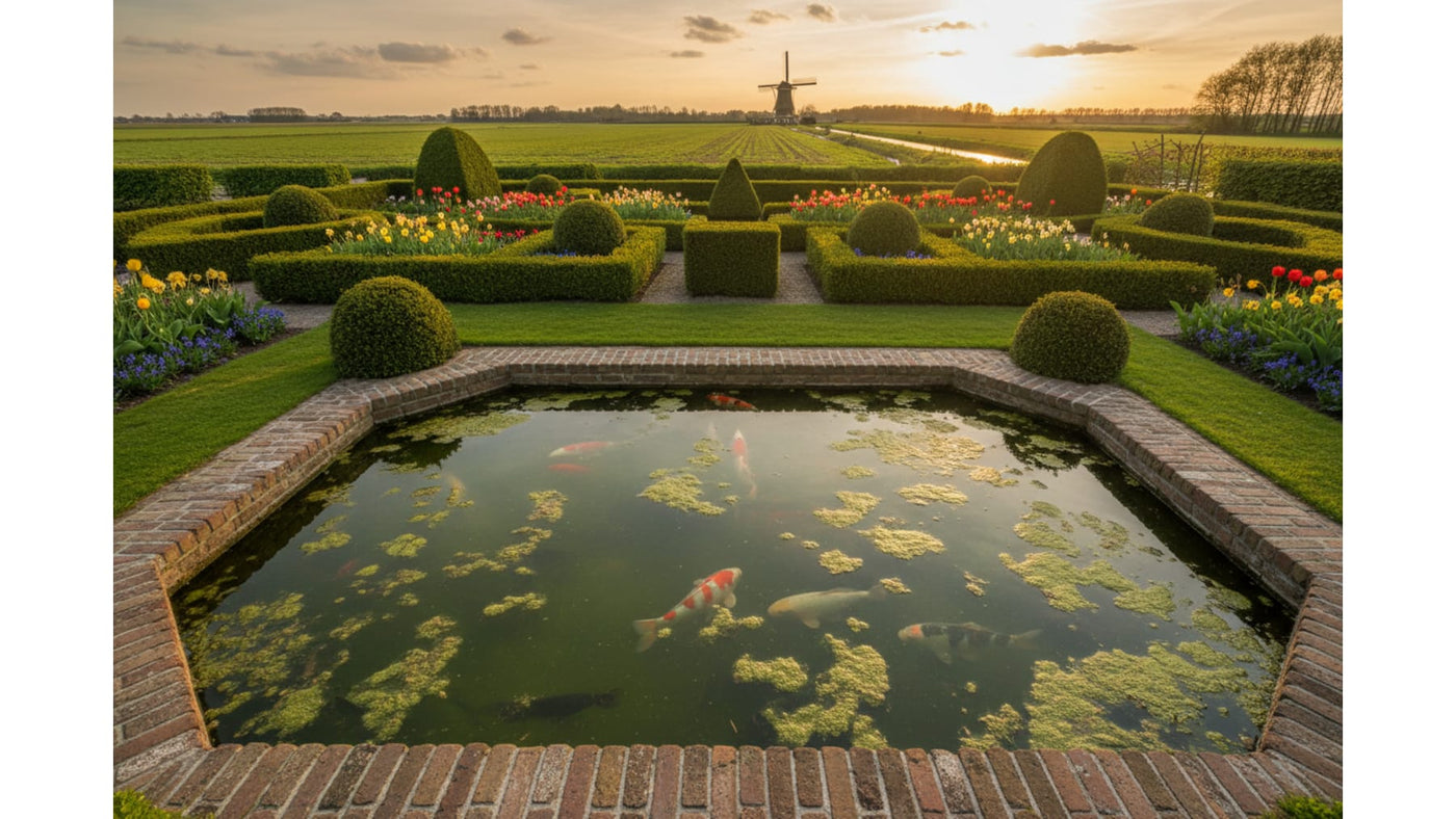 Groenig vijverwater als context voor algen en waterkwaliteit.
