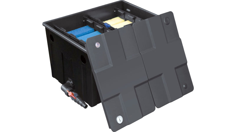 AquaForte MBF-550 doorstroomfilter als voorbeeld van een meerkamerfilter.