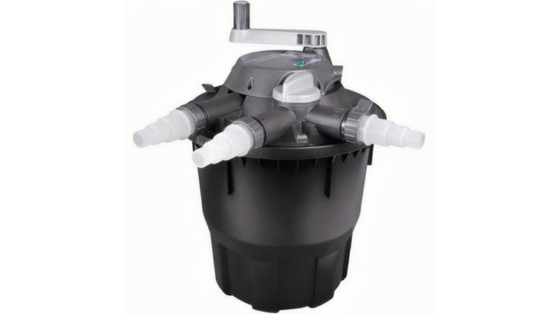 Hozelock Bioforce drukfilter als voorbeeld van een drukfilter met ontluchting.