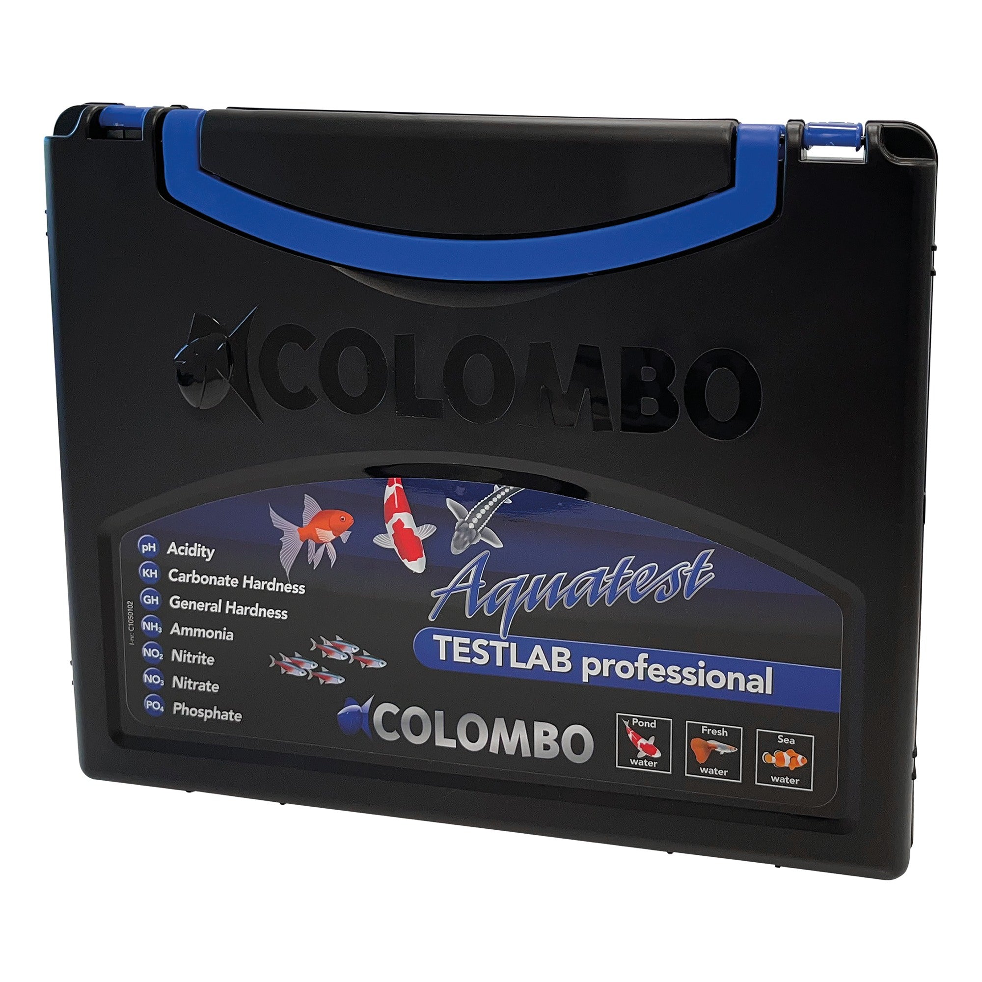 Colombo Professioneel Testlab - 6 druppeltests voor vijverwater (pH, GH, KH, NH3, NO2, NO3) - 8715897042447 COLOMBO TEST LAB 3D