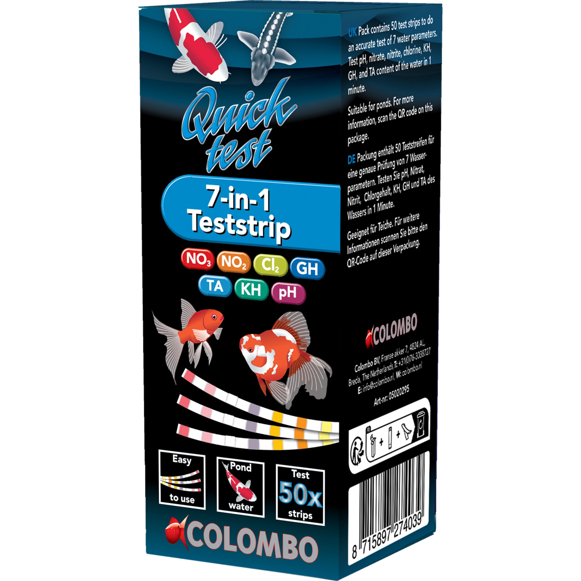 Colombo Quicktest 6-in-1 (50 strips) - meet zes waterwaarden in 60 seconden - 8715897274039 COL. QUICKTEST 50PCS POND 3D