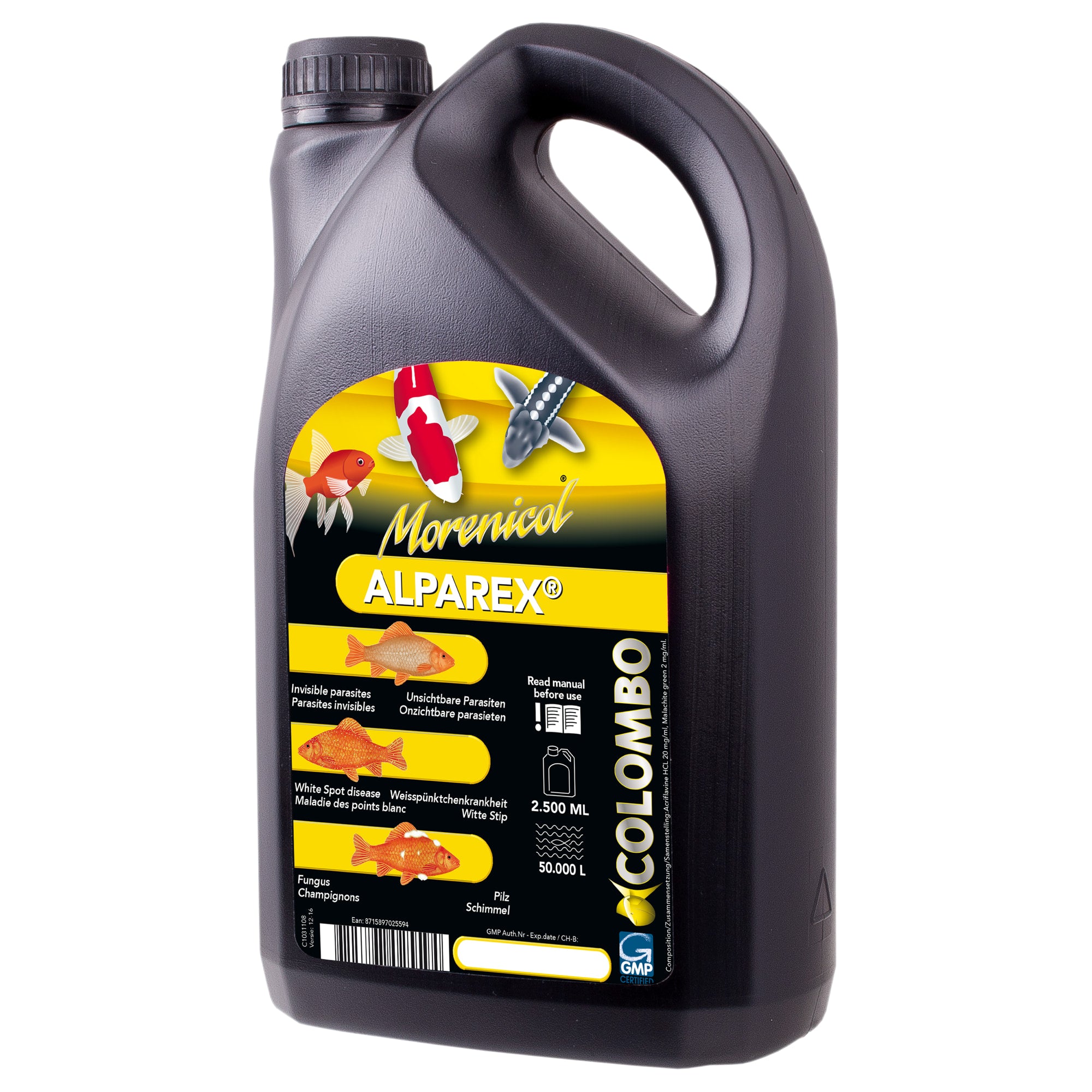 Colombo Alparex 2500 ml - tegen witte stip en onzichtbare parasieten tot 50.000 liter - 8715897025594 ALPAREX ANTI PARASITES 2500 ML 50.000L STORE USE ONLY 3D