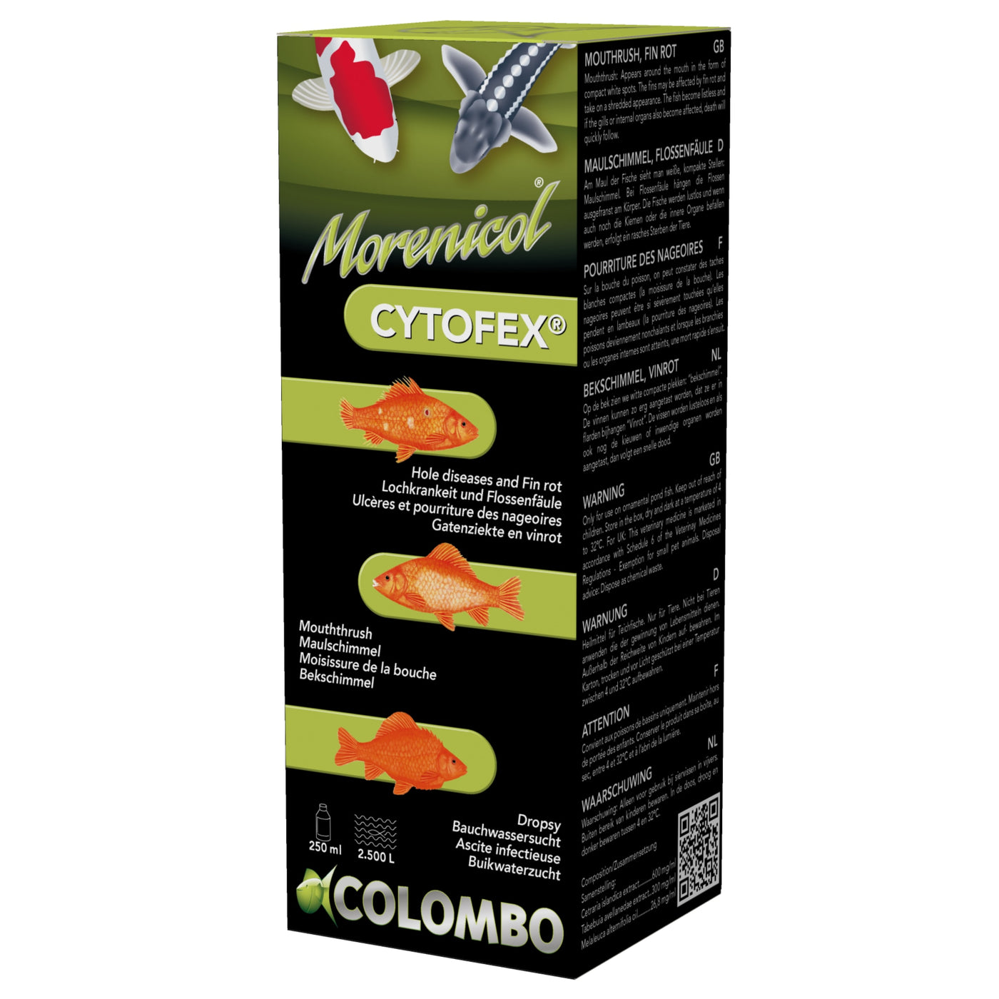 Colombo Cytofex 250 ml - natuurlijke antibacteriele behandeling voor vijvervissen - 8715897025600 CYTOFEX ANTI BACTERIAL INFECTIONS 250 ML 2,500L 3D