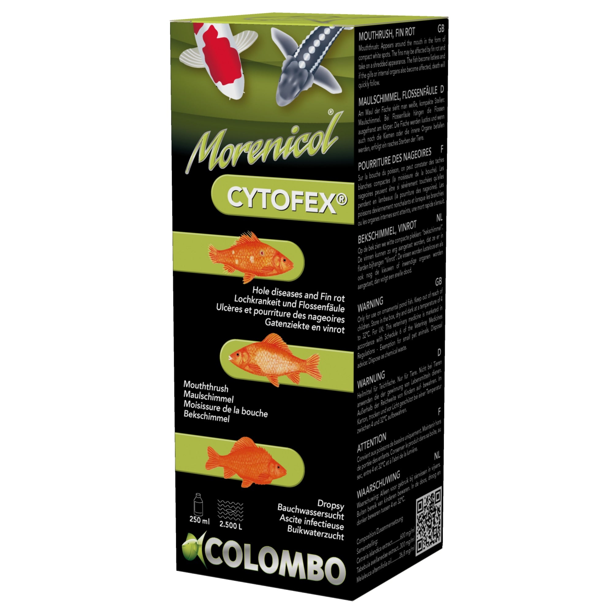 Colombo Cytofex 250 ml - natuurlijke antibacteriele behandeling voor vijvervissen - 8715897025600 CYTOFEX ANTI BACTERIAL INFECTIONS 250 ML 2,500L 3D