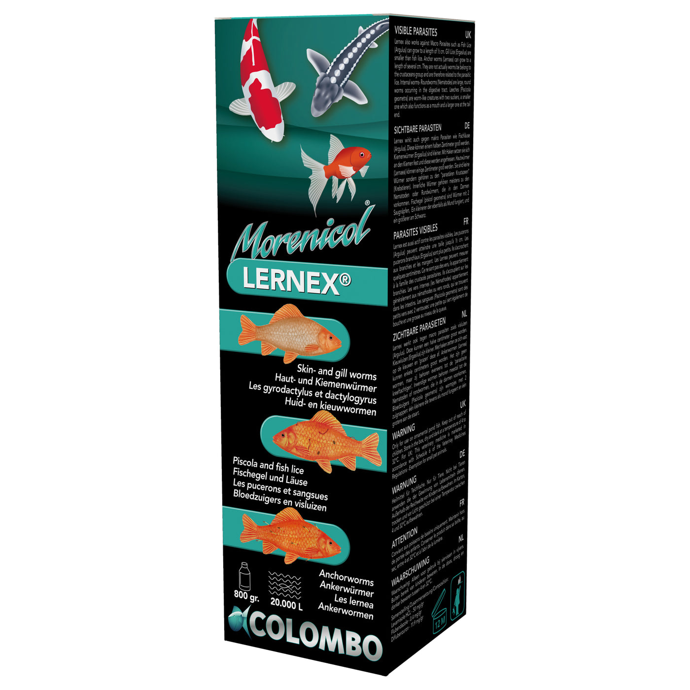 Colombo Morenicol Lernex 800 gram tegen huid- en kieuwwormen - 8715897025662 LERNEX ANTI FLUKES WORMS 800 GRAM 20.000L 3D