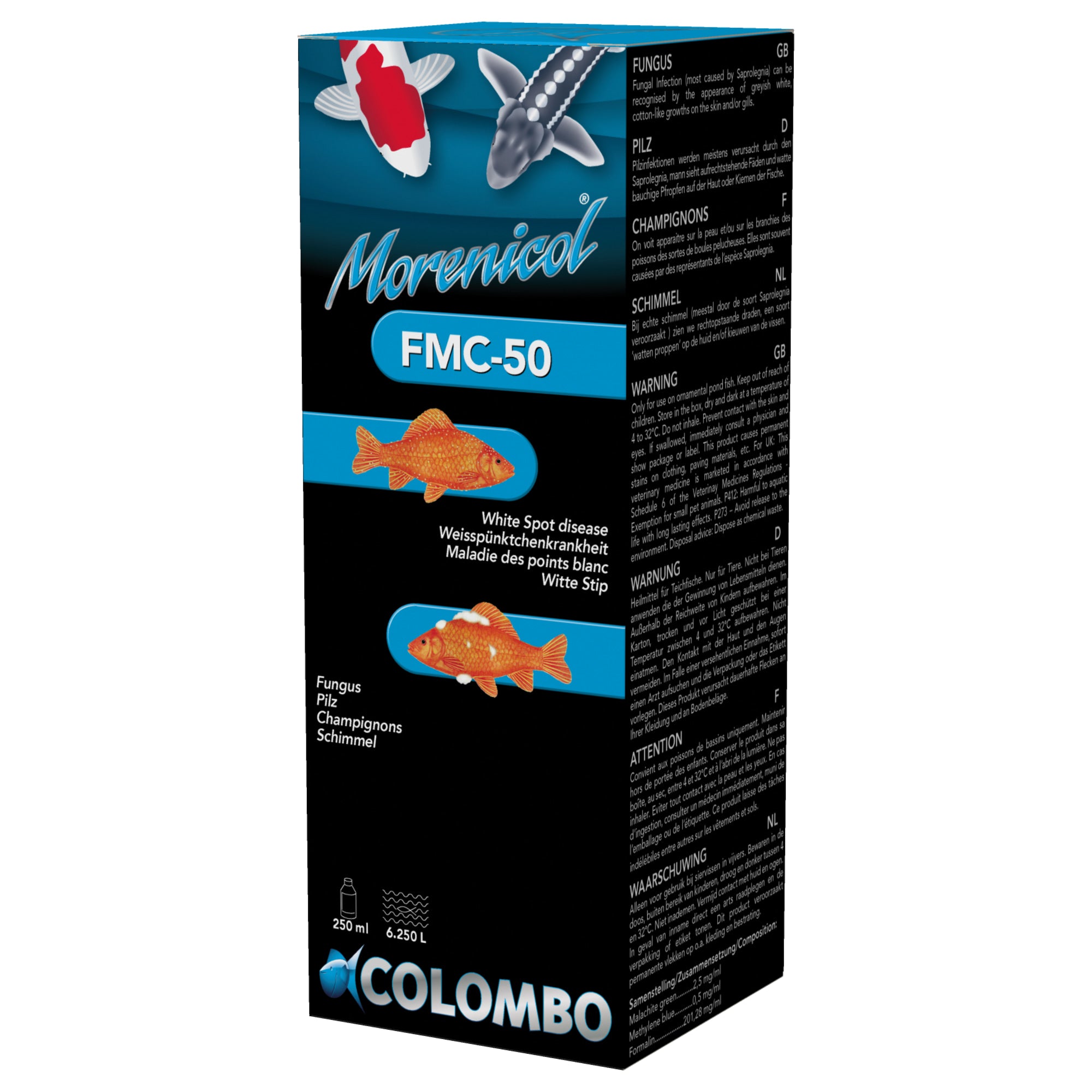 Colombo FMC50 250 ml - Breedspectrummiddel tegen witte stip, schimmels en parasieten - 8715897025686 FMC50 ANTI WHITE SPOT 250 ML 6.750L 3D