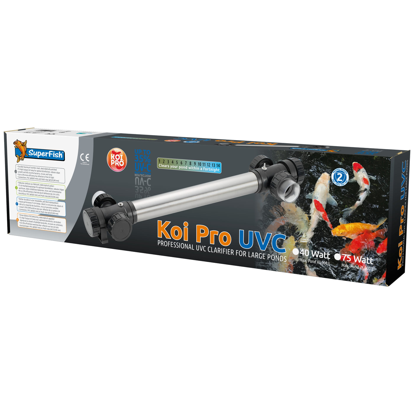 Koi Pro RVS UV-C T5 40W - roestvrijstalen UV-C unit voor vijvers tot 20.000 liter - 8715897244377 SF KOI PRO RVS UVC T5 40 W 40.000 LTR 3D