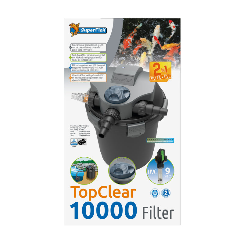 Superfish Topclear 10000 UVC-9W - drukfilter met ingebouwde UV-C voor vijvers tot 10.000 liter, UV-C Unit bij Vijvercentrum