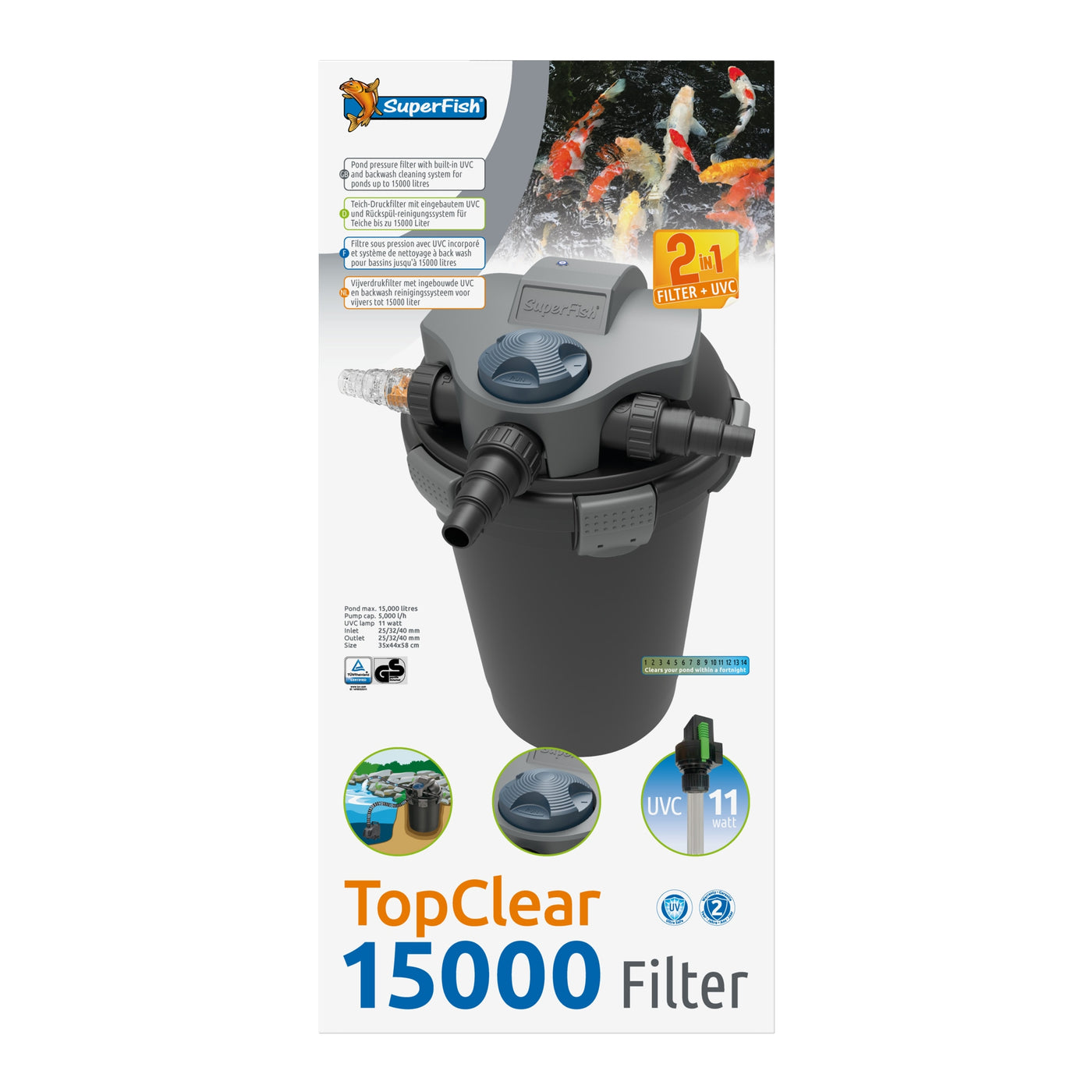Superfish Topclear 15000 UVC-11W - Drukfilter met UV-C voor vijvers tot 15.000 liter