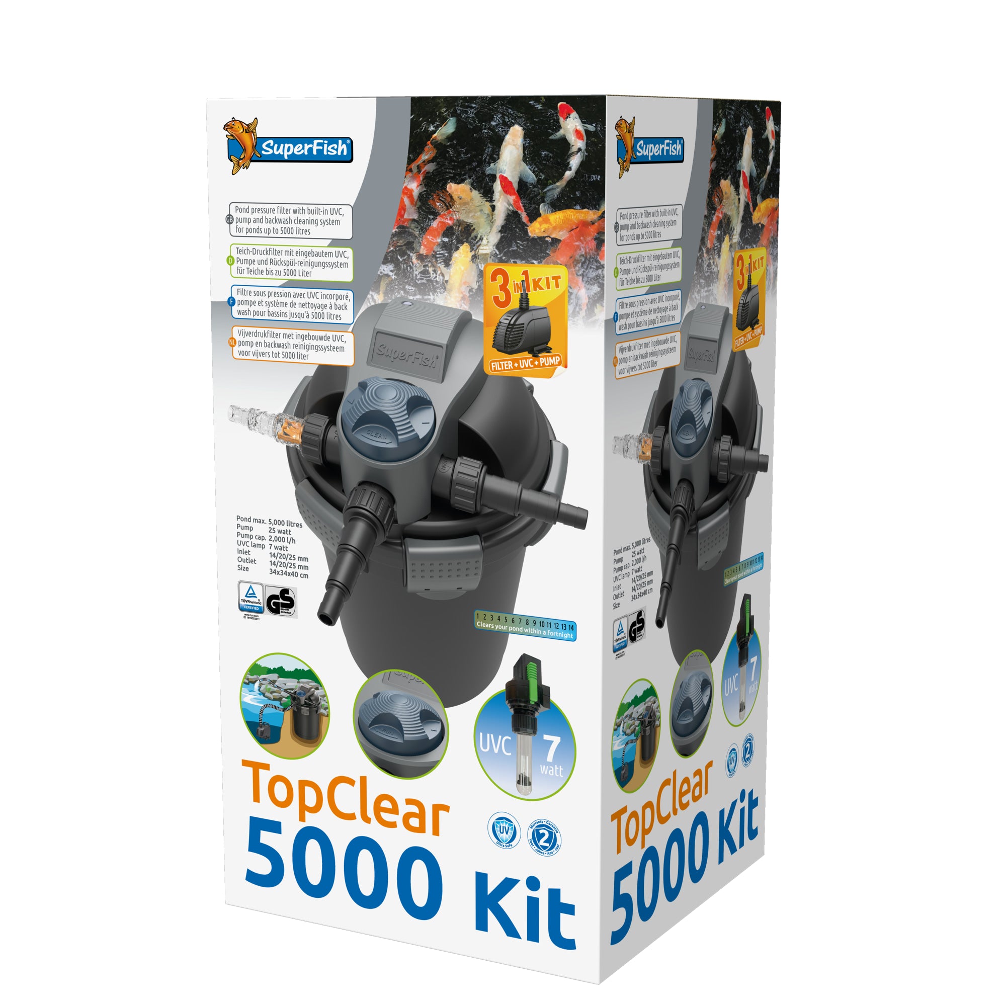 Superfish - Topclear Kit 5000 - 8715897204012 SF TOPCLEAR KIT 5000 UVC 7W PUMP 2000L H 3D