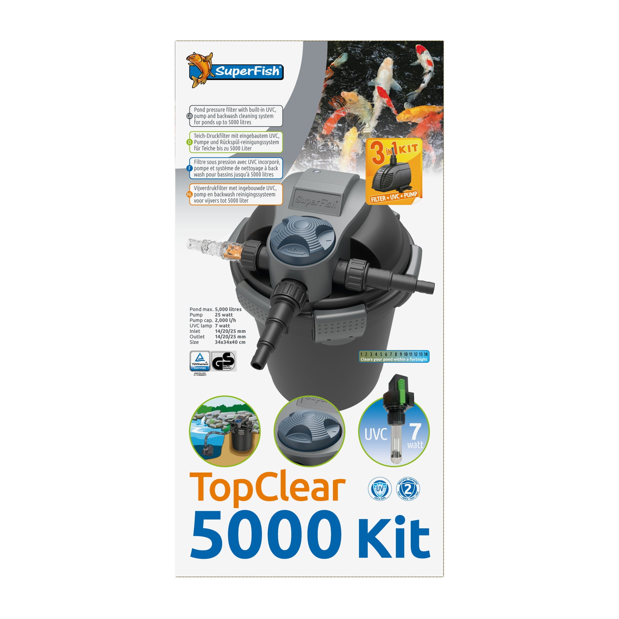 Superfish - Topclear Kit 5000 - 8715897204012 SF TOPCLEAR KIT 5000 UVC 7W PUMP 2000L H FRONT2