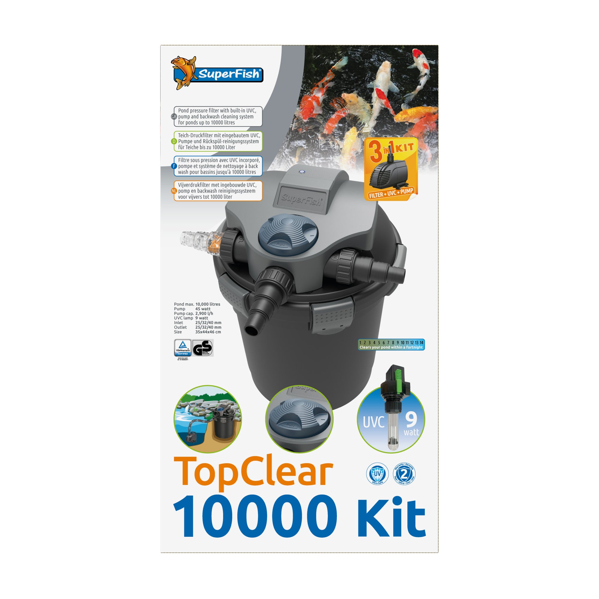 Superfish Topclear Kit 10000 - 8715897204029 SF TOPCLEAR KIT 10000 UVC 9W PUMP 3000L H FRONT2