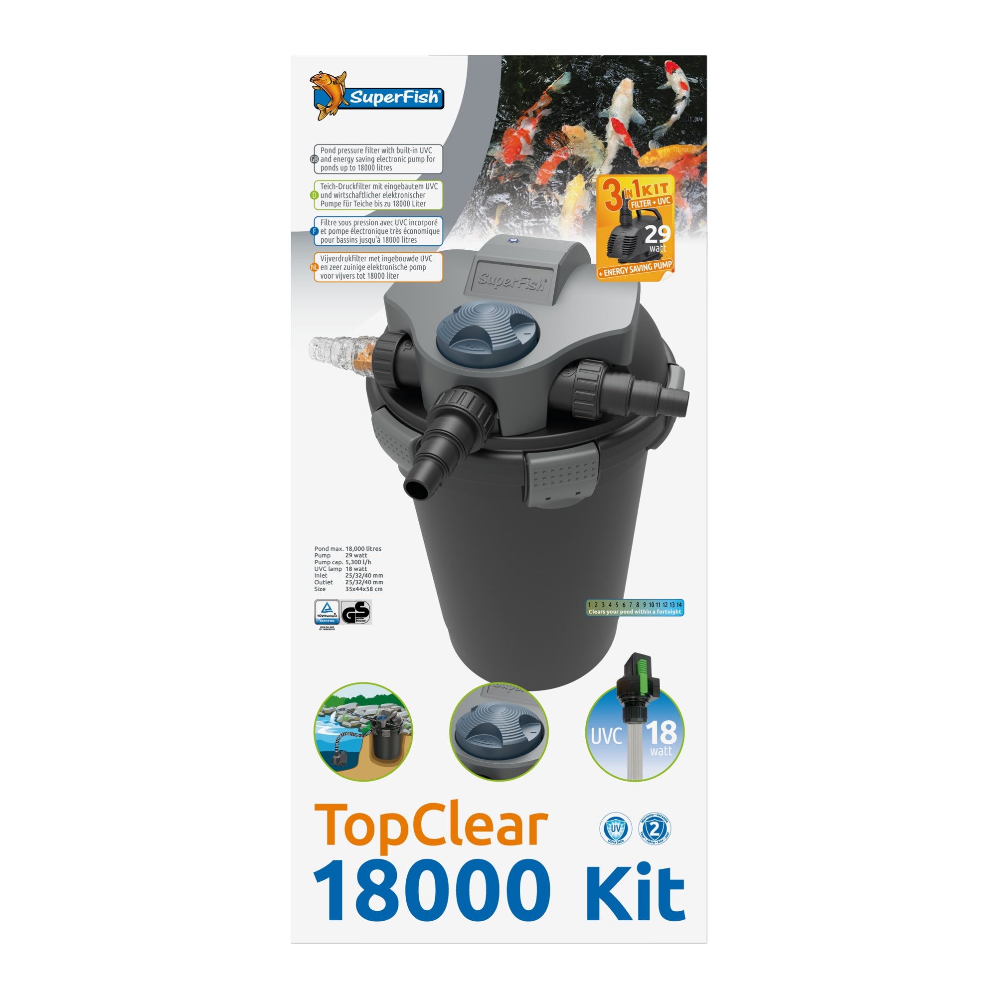 Superfish Topclear Kit 18000 drukfilter met pomp en UV-C