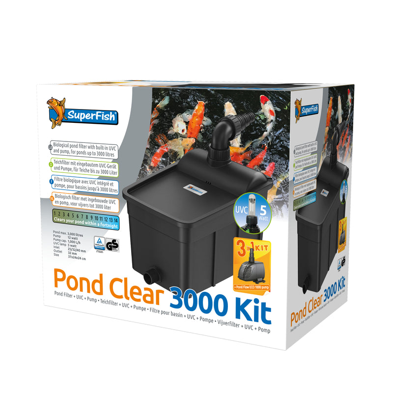 Superfish Pondclear Kit 3000 - Complete vijverfilter met pomp en UV-C 5W - 8715897275593 SF PONDCLEAR KIT 3000 UVC 5W POND FLOW 1000 3D, afbeelding 3 Vijverfilter compleet