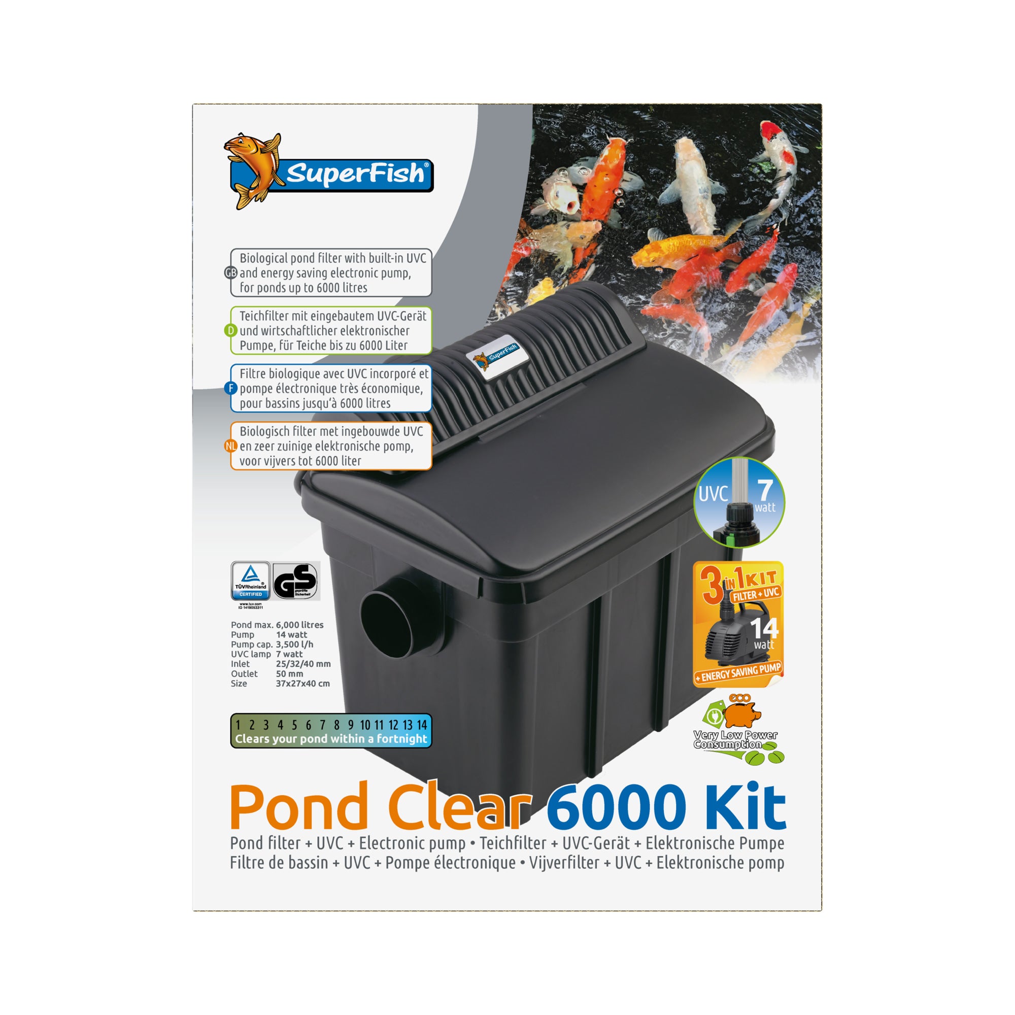 Superfish Pondclear Kit 6000 - complete filterset met pomp en 7W UV-C - 8715897241499 SF PONDCLEAR KIT 6000 UVC 7W POND ECO 2900 FRONT2
