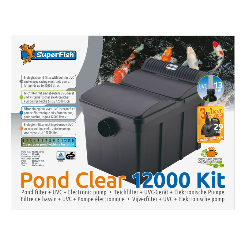 Superfish Pondclear Kit 12000 - complete vijverfilter met pomp en UV-C 13W, Filterpomp bij Vijvercentrum