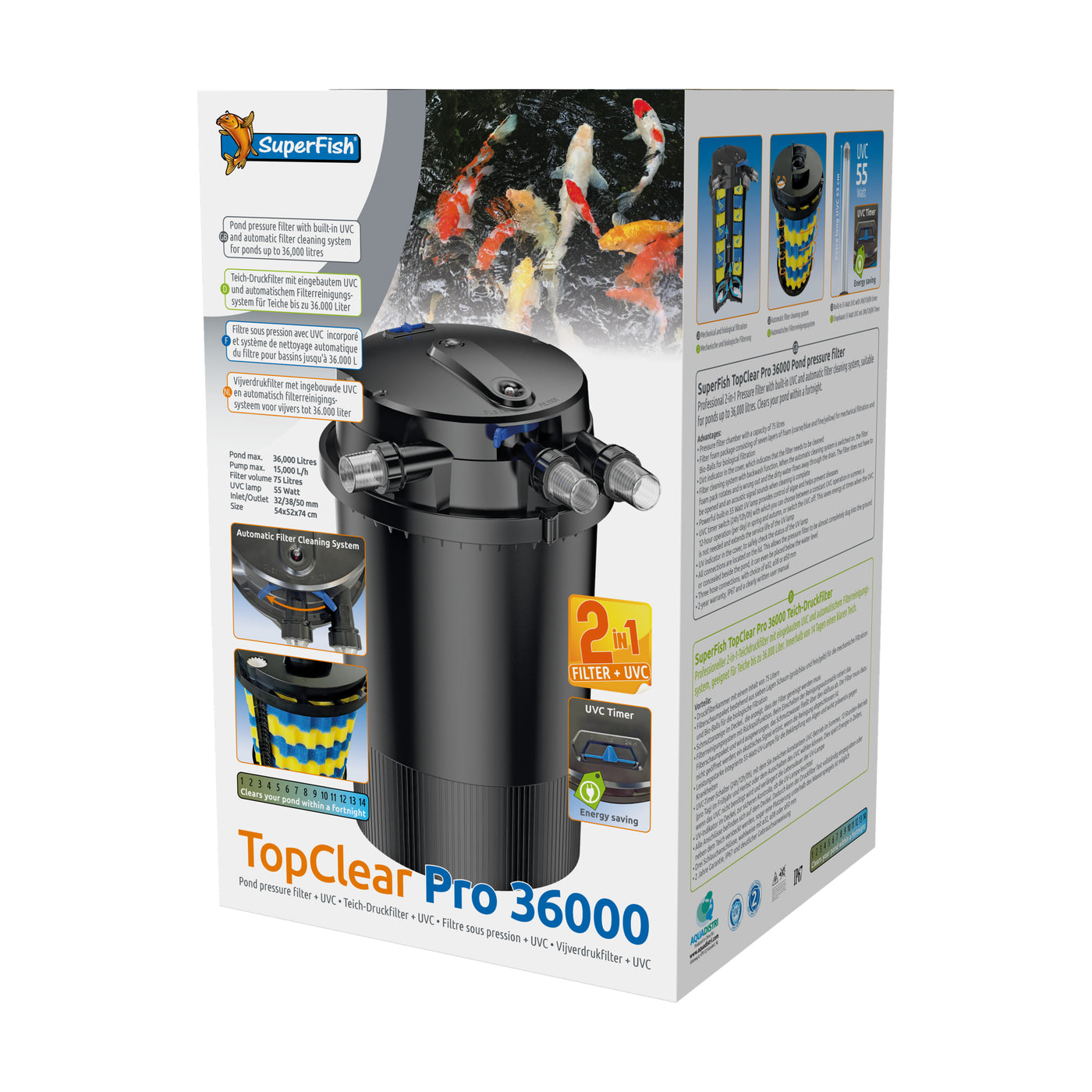 Superfish Topclear Pro 36.000 UVC-55W Drukfilter - 8715897338526 TOPCLEAR PRO 36.000 UVC 55W 3D
