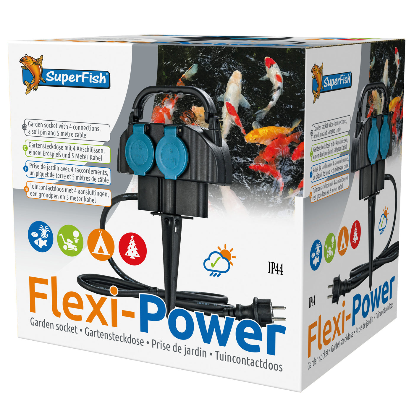 Superfish Flexi Power Stekkerdoos 5 meter - buitenstekkerdoos voor vijverapparatuur - 8715897020971 SUPERFISH FLEXIPOWER (NOT AVAILABLE IN UK) 3D