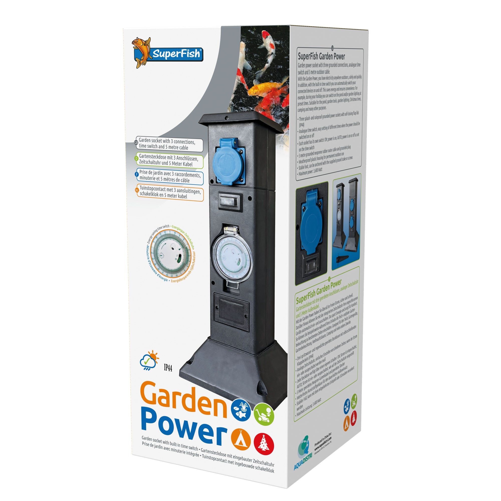 Superfish Gardenpower Stekkerdoos met Timer - buitenstekkerdoos voor vijverapparatuur - 8715897225192 SUPERFISH GARDENPOWER (NOT AVAILABLE IN UK) 3D
