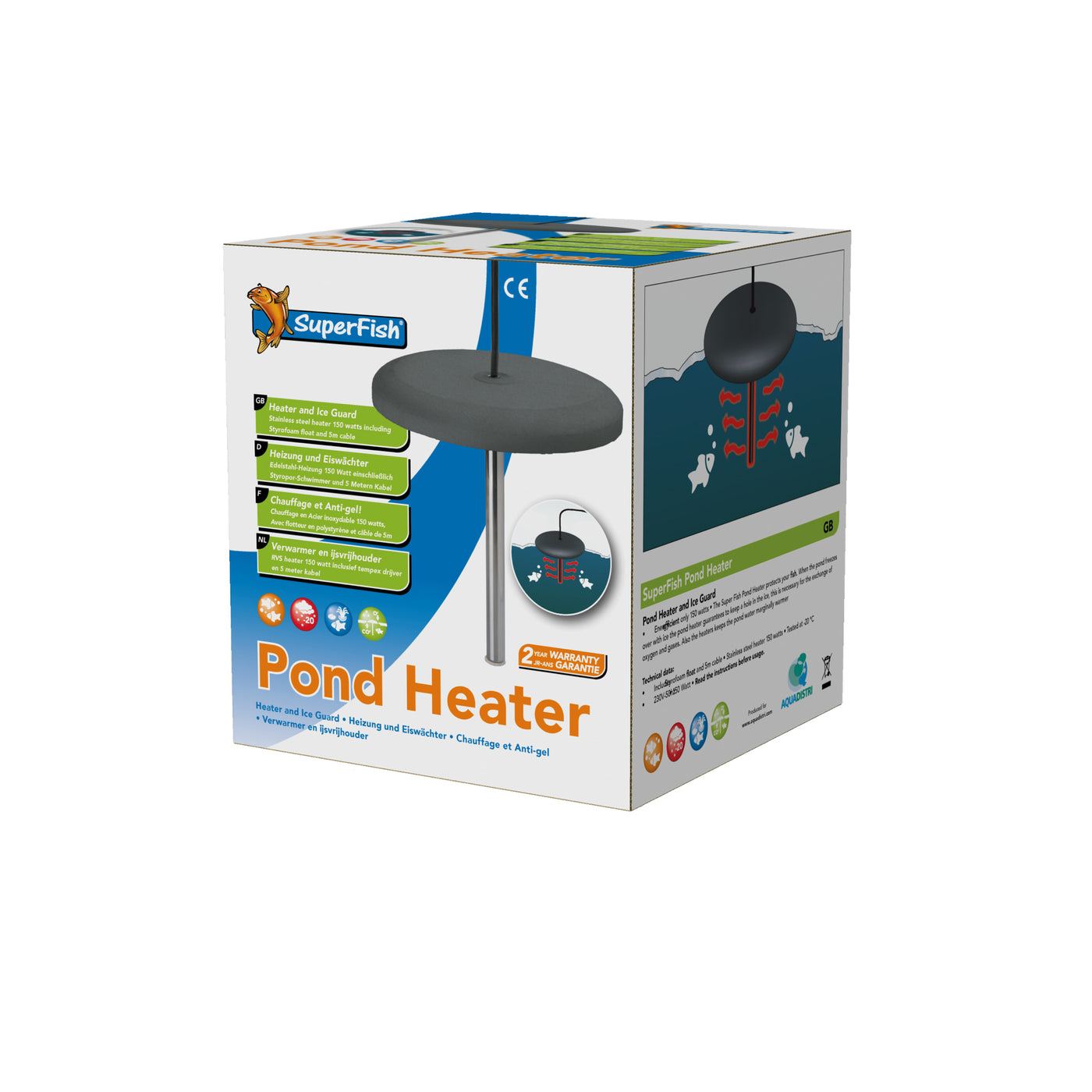Superfish Vijververwarmer 150W - RVS IJsvrijhouder met Drijver - 8715897225789 SF POND HEATER 150 WATT 3D