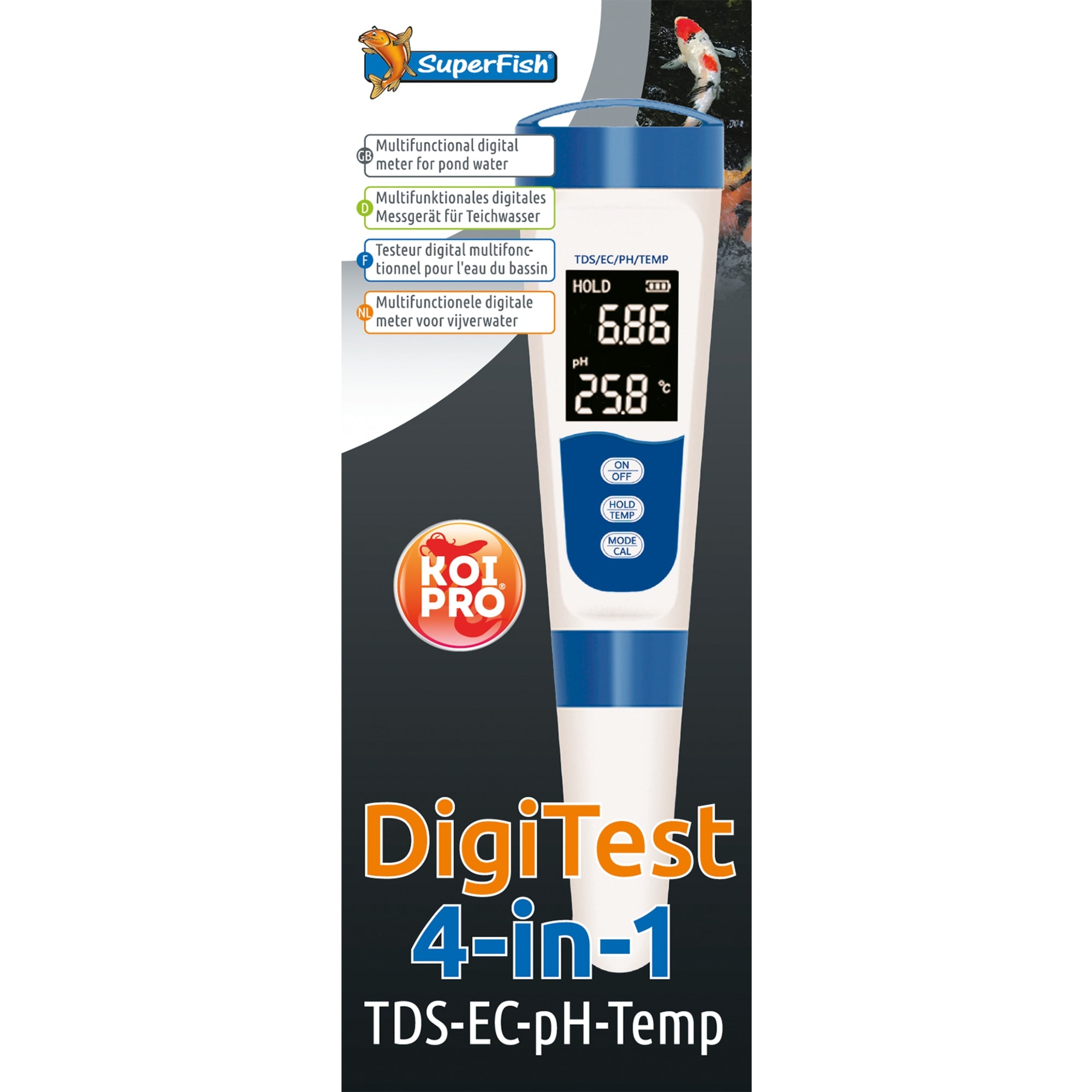 Superfish Digi Test 4 In 1 - digitale watertester voor 4 vijverwaardes