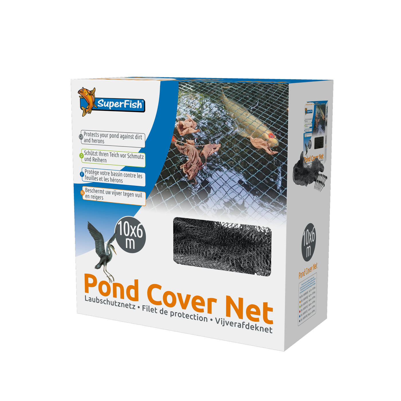 Superfish Vijverafdeknet 10 x 6 meter + 24 pinnen - 8715897033360 SF POND COVER NET 10 X 6 MTR 24 PINS 3D