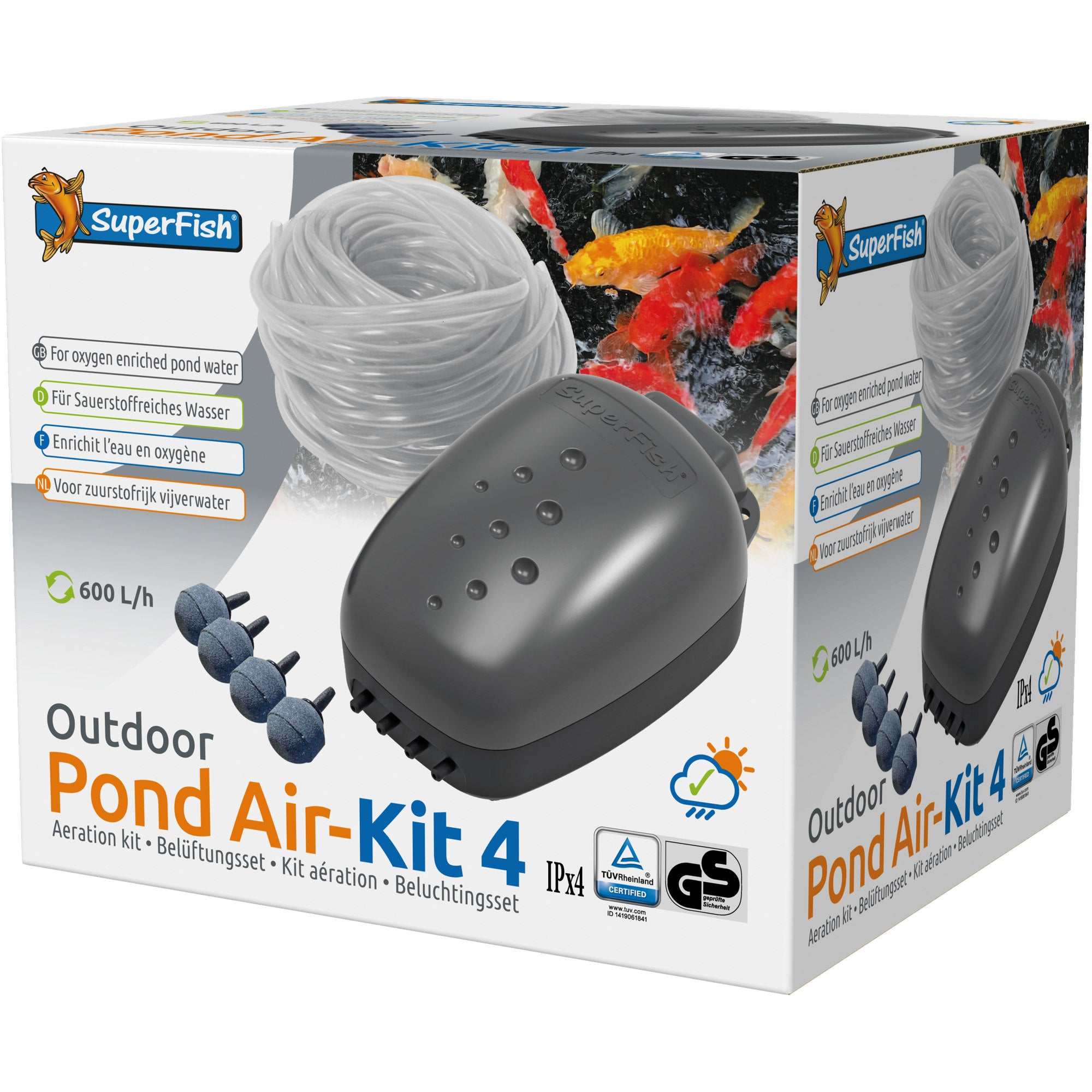Superfish Pond Air Kit 4 - complete beluchtingsset met 4 uitstroomers voor vijvers - 8715897033490 SF POND AIR KIT 4 3D
