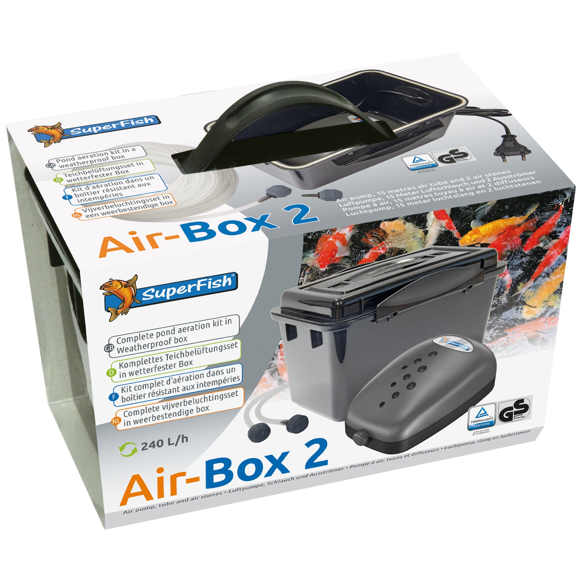 Superfish Air-Box Nr.2 - Weersbestendige vijver luchtpomp (240 L/u) - 8715897025440 SF AIR BOX NR.2 3D