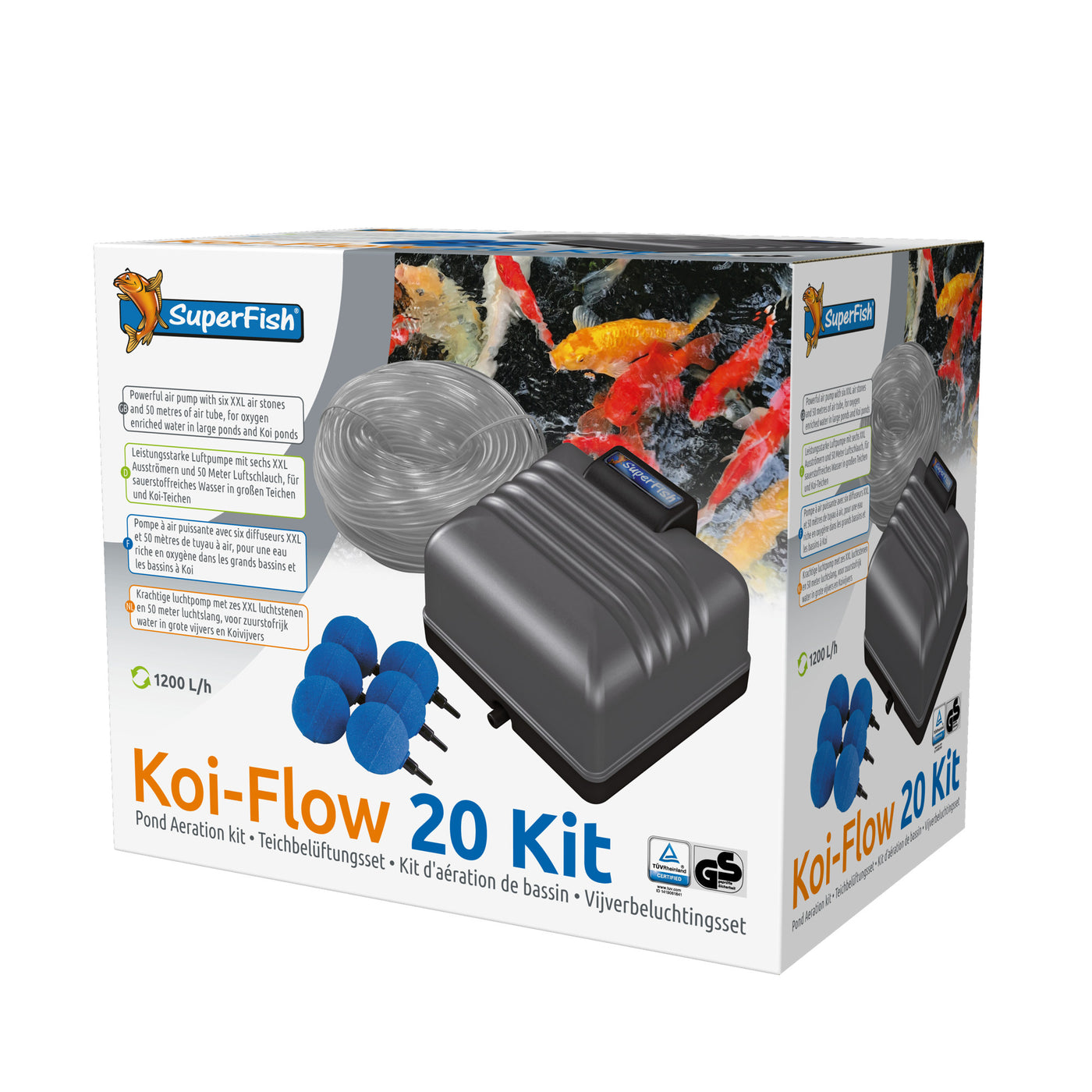 Superfish Koi Flow 20 beluchtingsset - complete luchtpomp met 20 l/min voor vijvers tot 8.000 liter - 8715897158797 SF KOI FLOW 20 PROFESSIONAL AERATION SET 3D