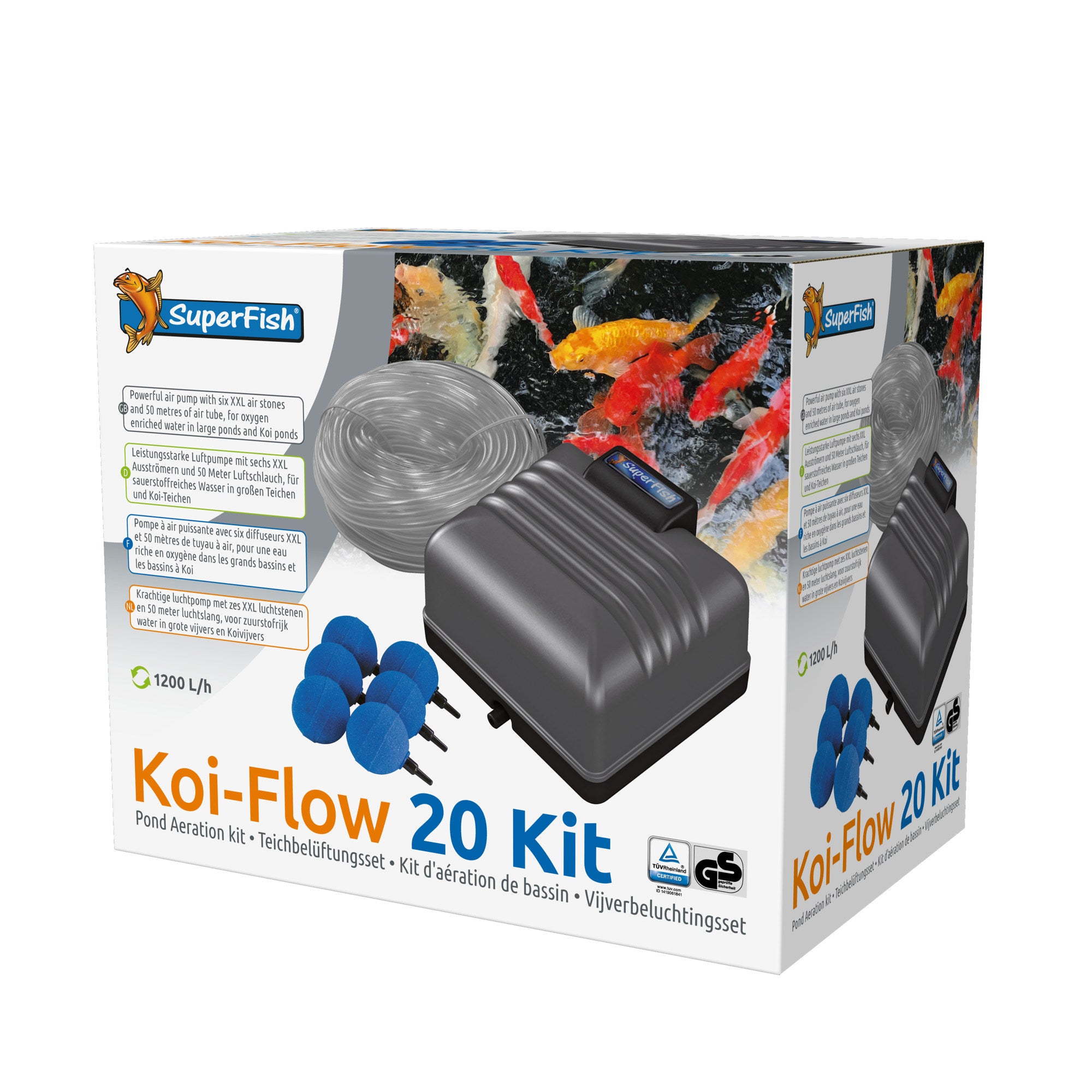 Superfish Koi Flow 20 beluchtingsset - complete luchtpomp met 20 l/min voor vijvers tot 8.000 liter - 8715897158797 SF KOI FLOW 20 PROFESSIONAL AERATION SET 3D