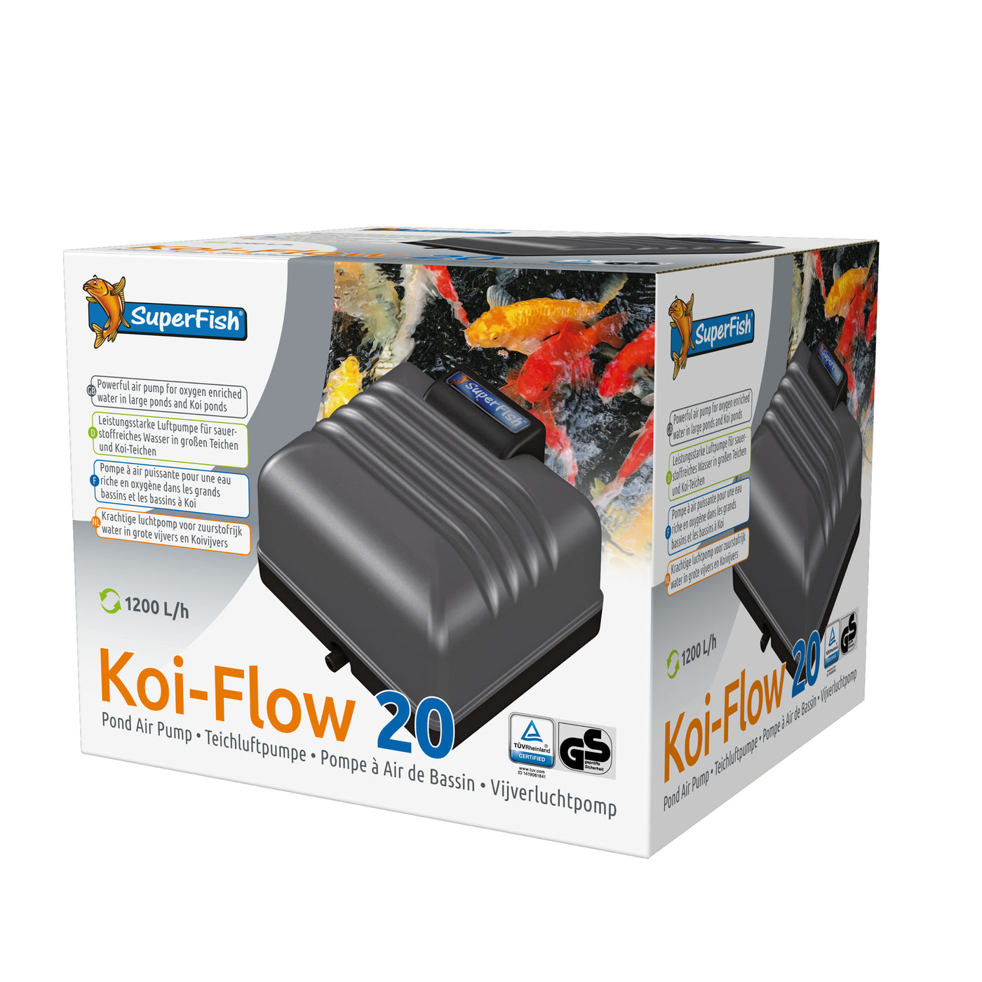 Superfish Koi Flow 20 - Luchtpomp 20 l/min voor vijverbeluchting - 8715897275609 SF KOI FLOW 20 3D