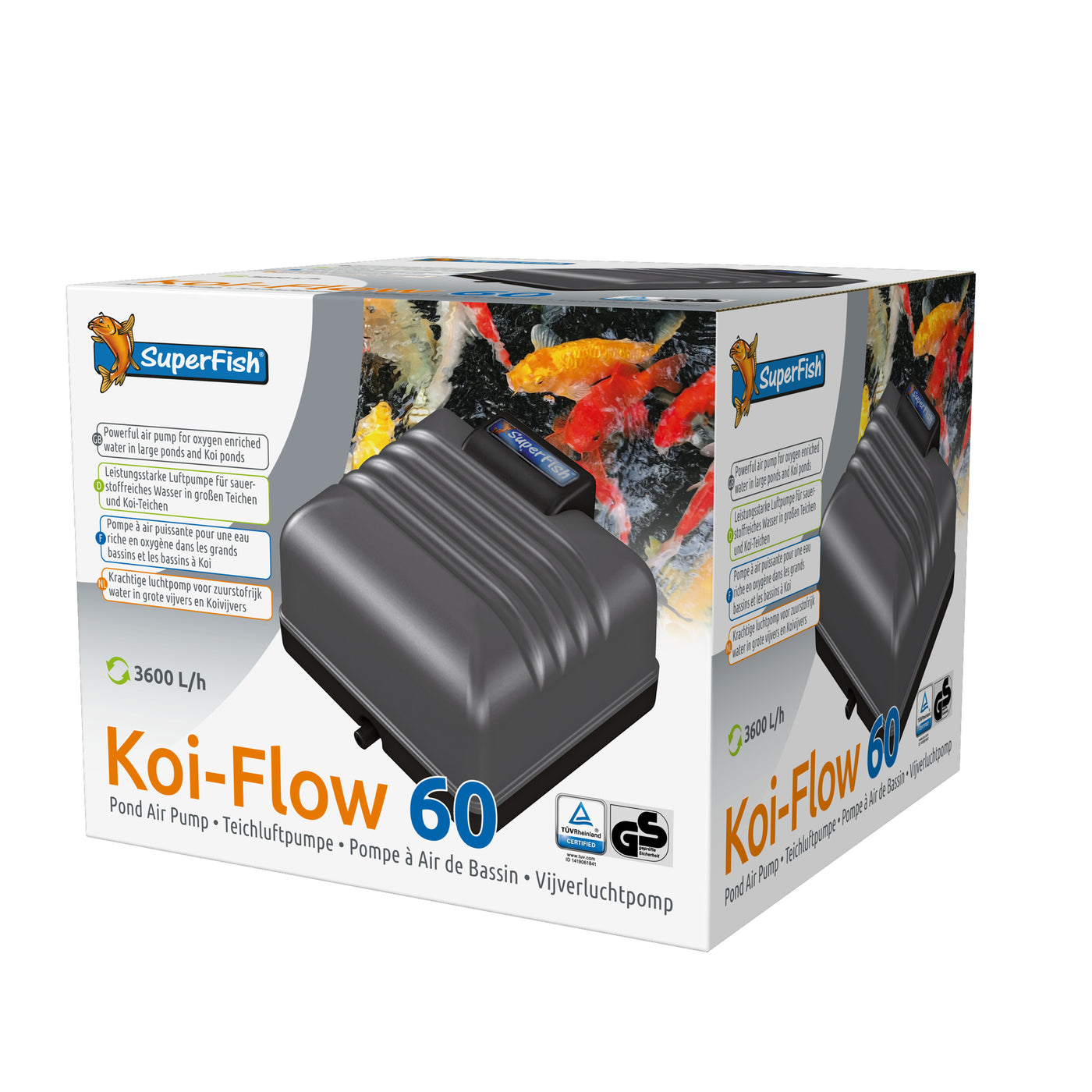 Superfish Koi Flow 60 Luchtpomp - Krachtige zuurstofpomp voor grote vijvers - 8715897275623 SF KOI FLOW 60 3D