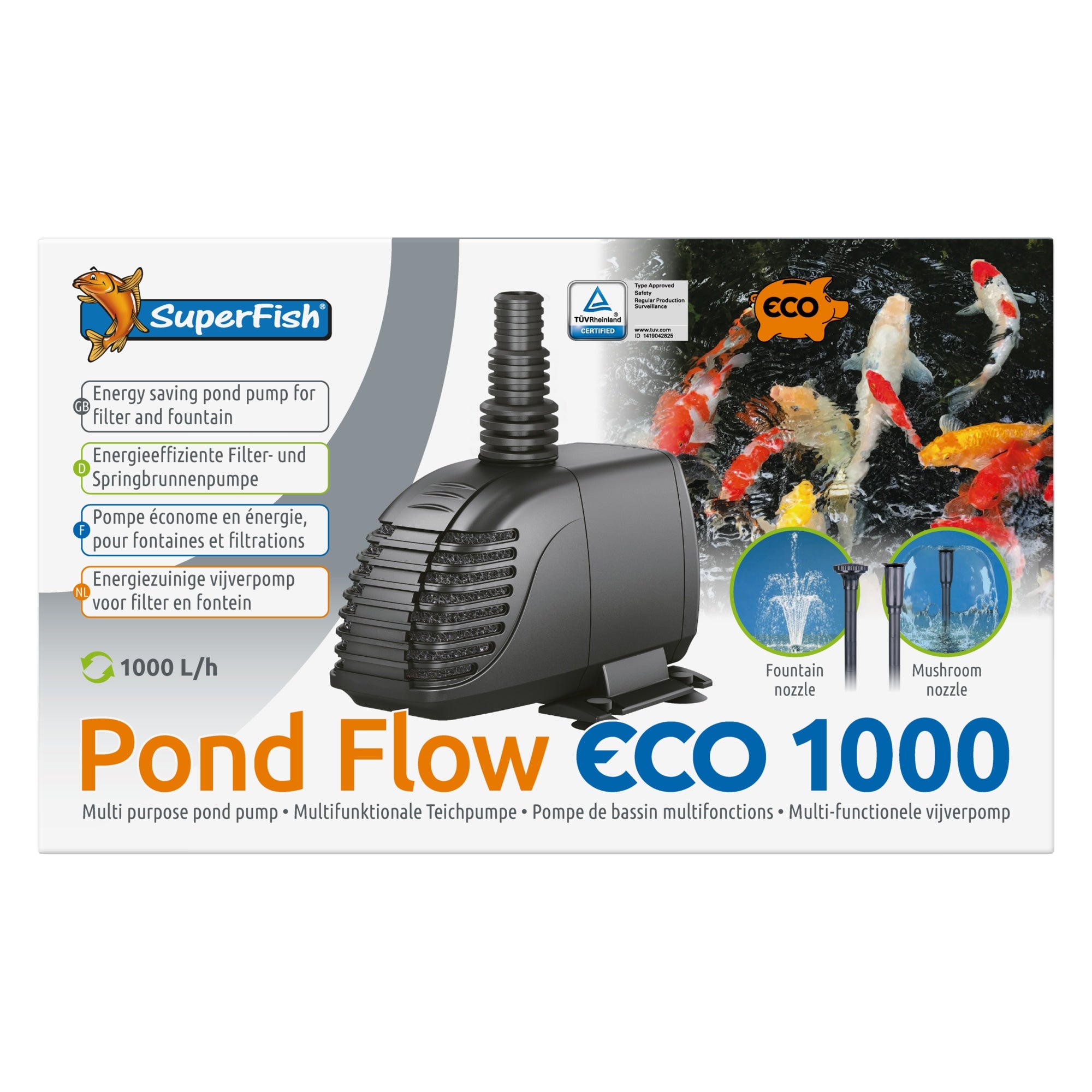 Superfish Pond Flow Eco 1000 Vijverpomp (12W) - Voor Fontein en Kleine Filters