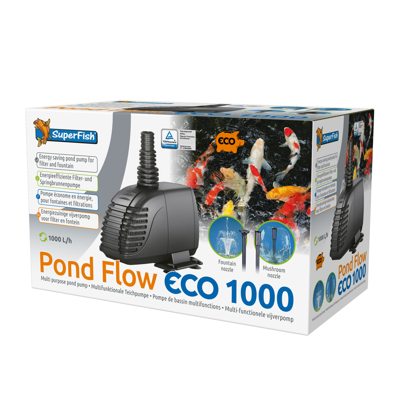 Superfish Pond Flow Eco 1000 Vijverpomp (12W) - Voor Fontein en Kleine Filters - 8715897044083 SUPERFISH POND FLOW ECO 1000 3D
