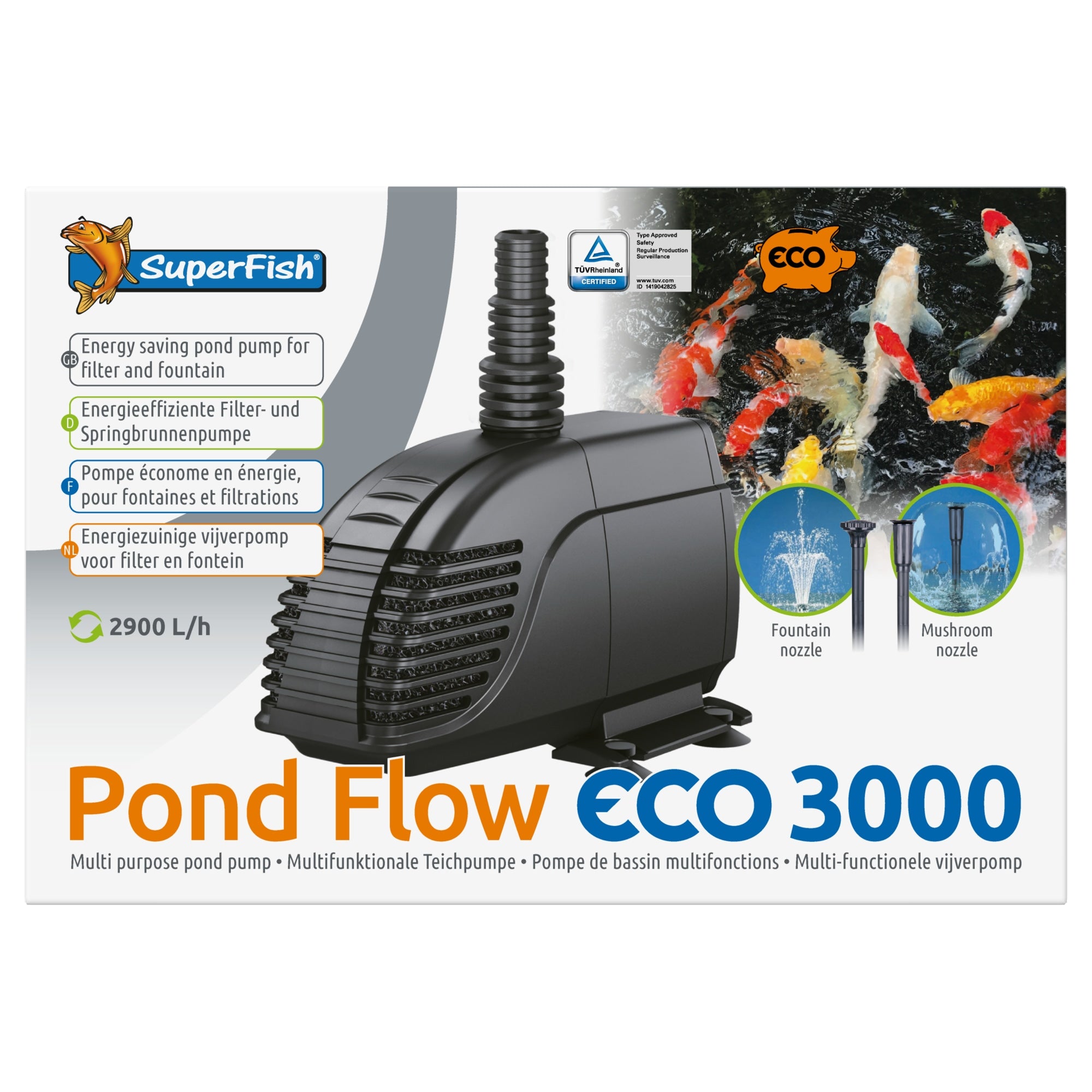 Superfish Pond Flow Eco 3000 Vijverpomp - Functioneert als basisfilter en fontein