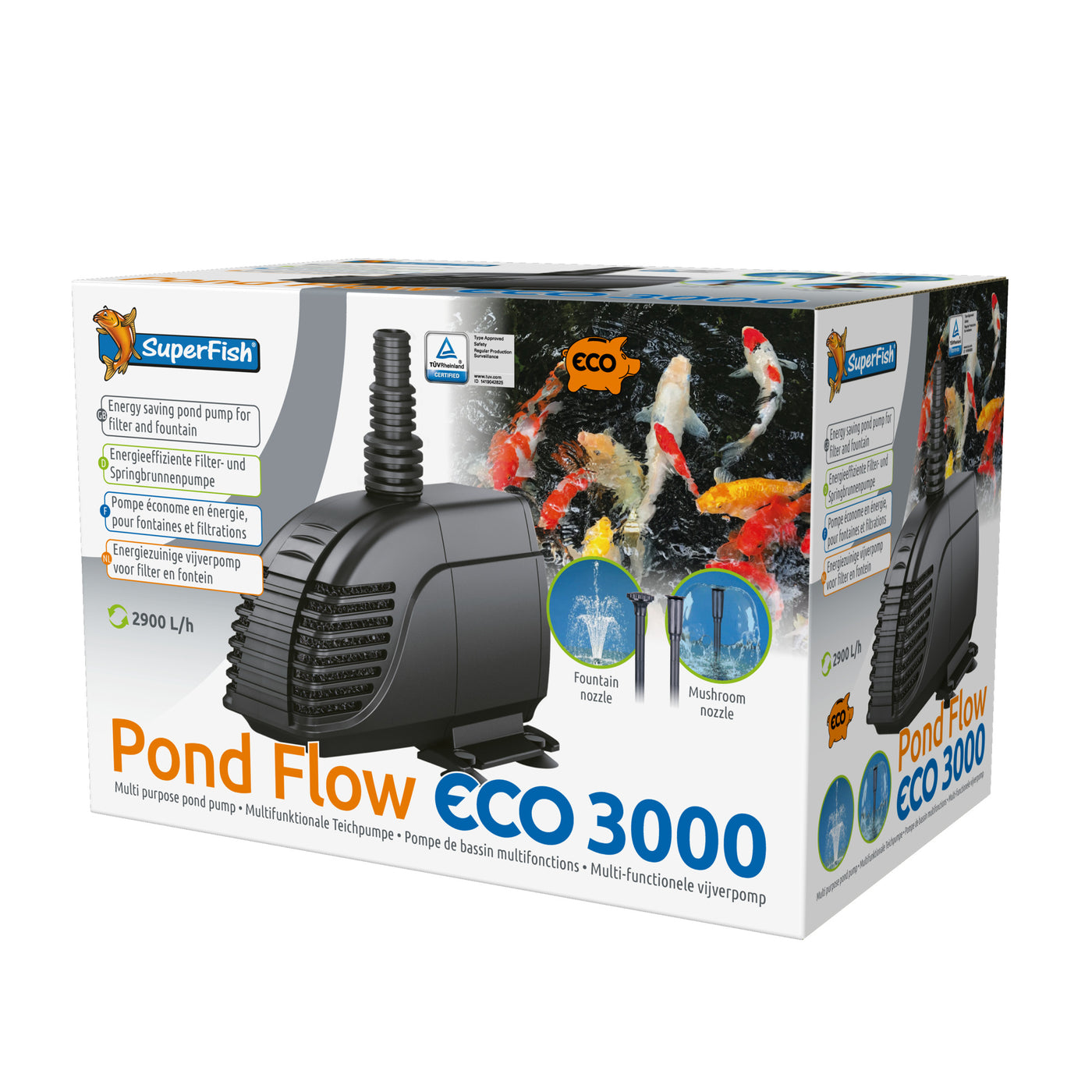Superfish Pond Flow Eco 3000 Vijverpomp - Functioneert als basisfilter en fontein - 8715897044106 SUPERFISH POND FLOW ECO 3000 3D