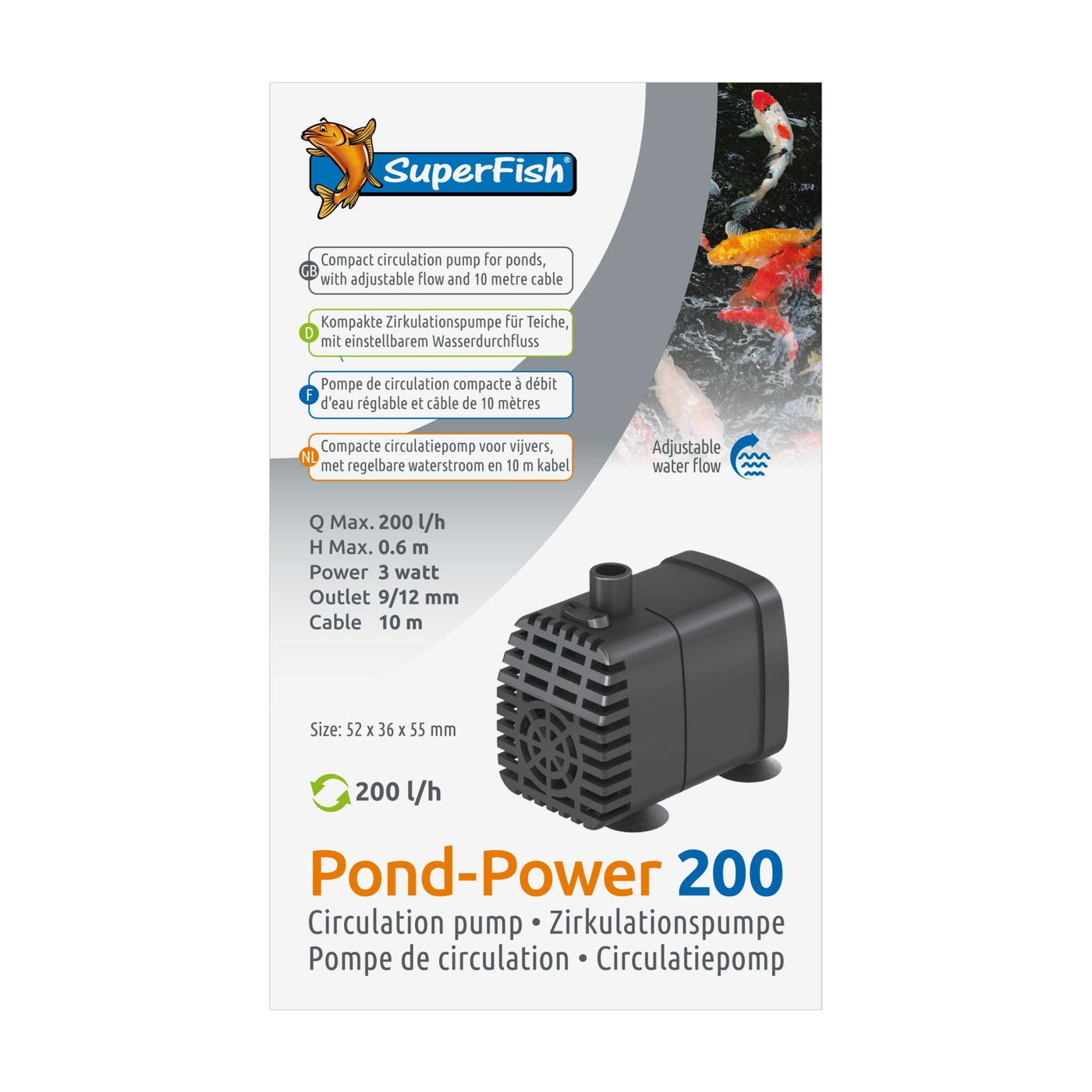 Superfish Pondpower 200 - vijverpomp 200 liter per uur voor kleine vijvers