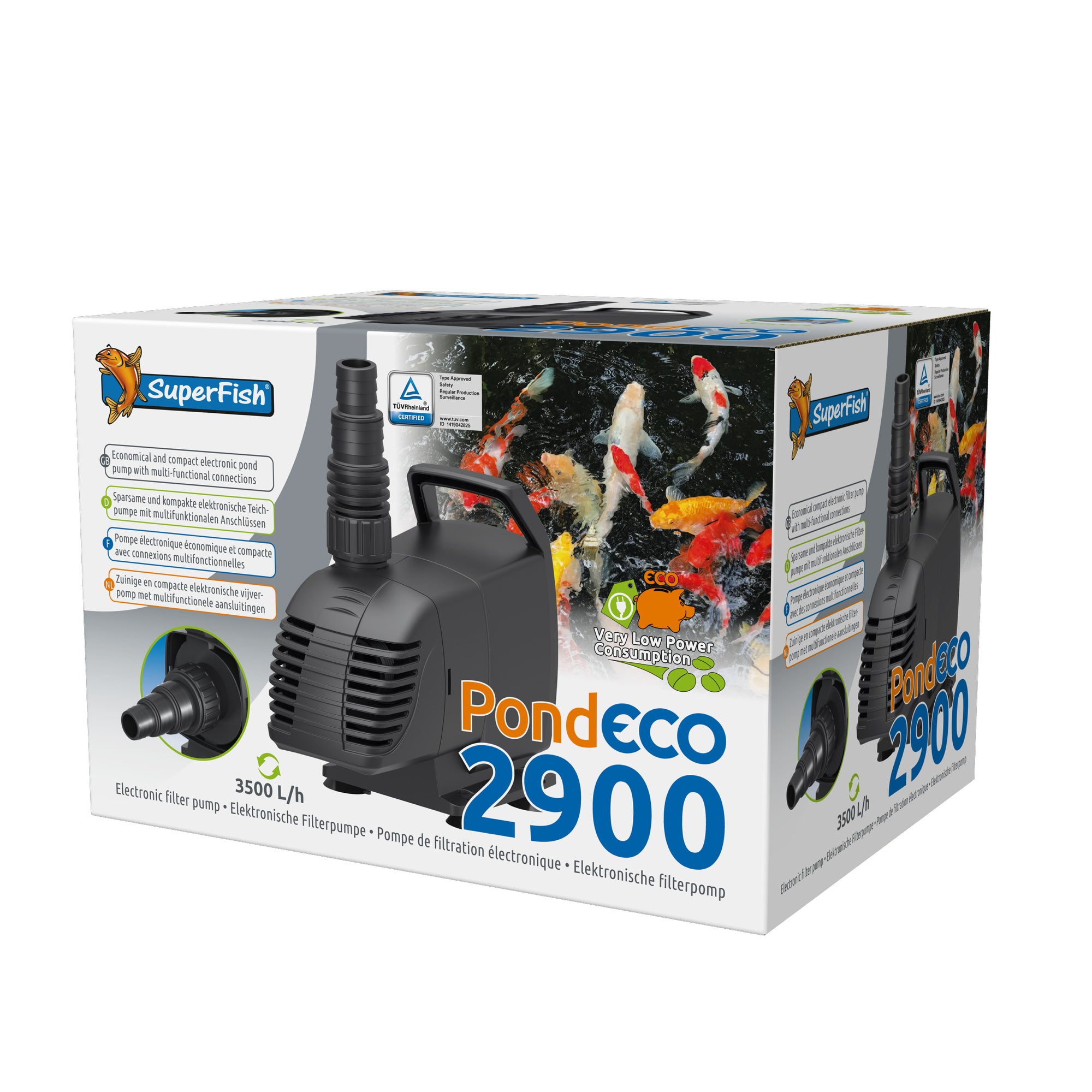 Superfish Pond Eco 2900 vijverpomp 14W - energiezuinige filterpomp 2.900 l/u - 8715897299971 SUPERFISH POND ECO 2900 12 WATT 3D