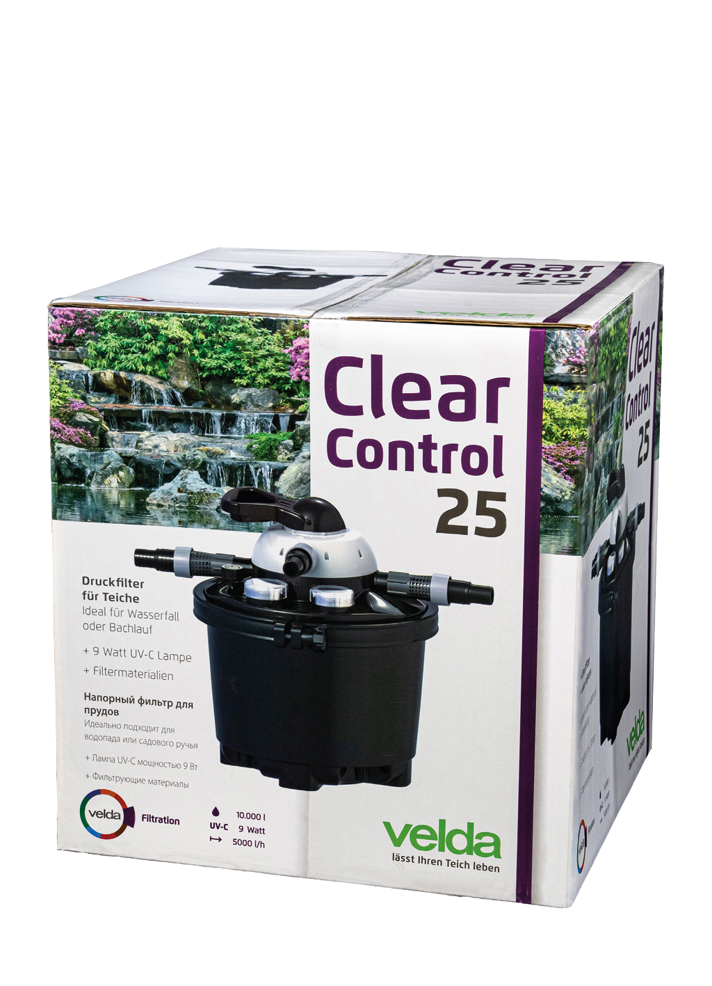 Verpakking van de Velda Clear Control 25 met UV-C 9 watt