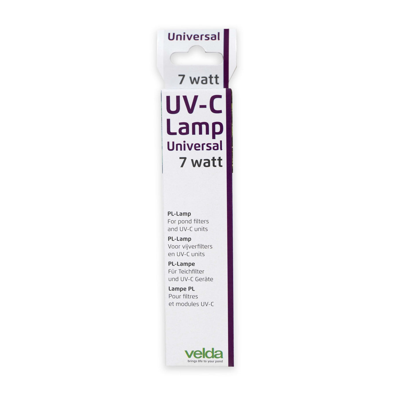 Velda UV-C PL Lamp 7W 2-pins verpakking schuin aanzicht