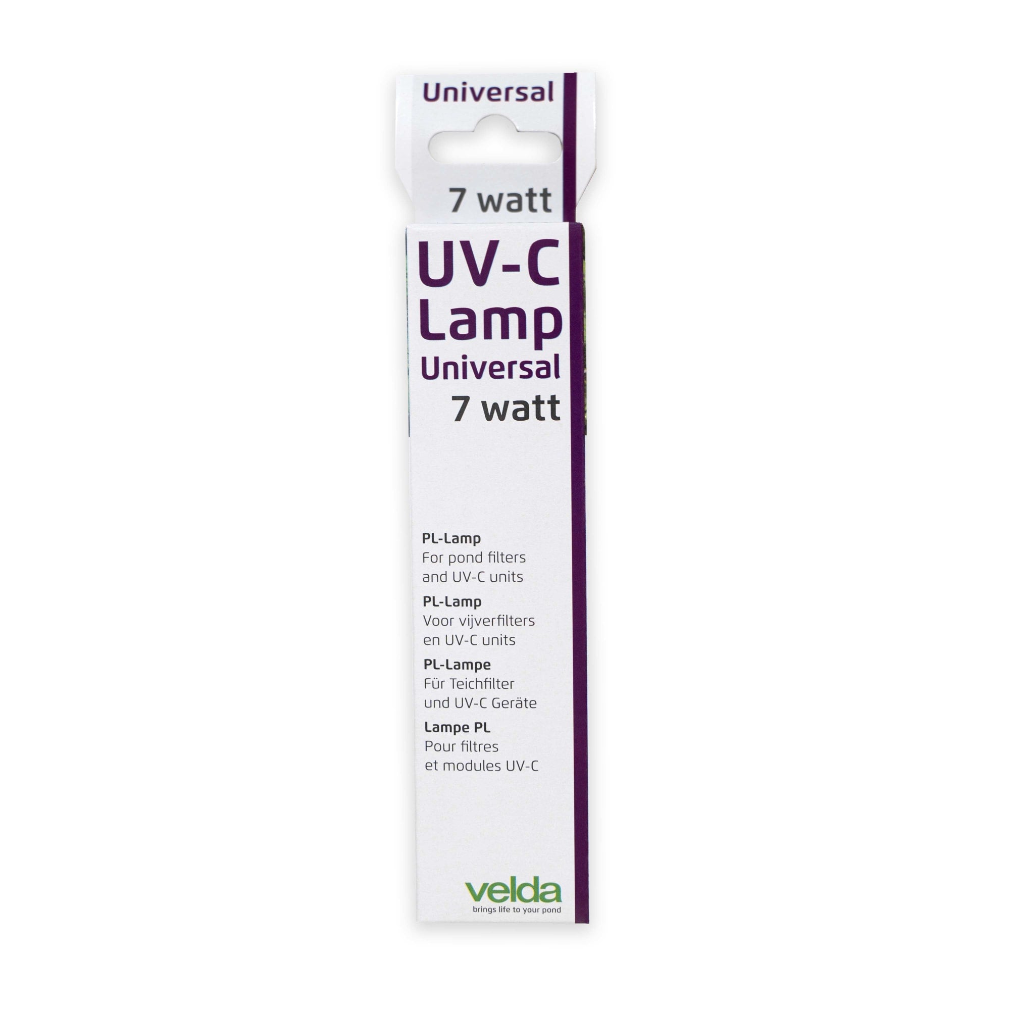 Velda UV-C PL Lamp 7W 2-pins verpakking schuin aanzicht