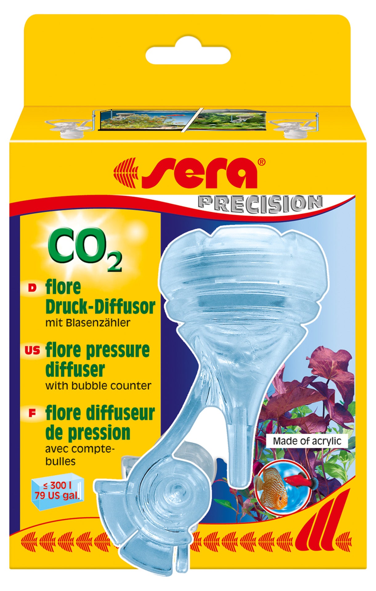 Sera flore CO2 druk-diffusor met bellenteller - keramische CO2-verdeling voor aquarium