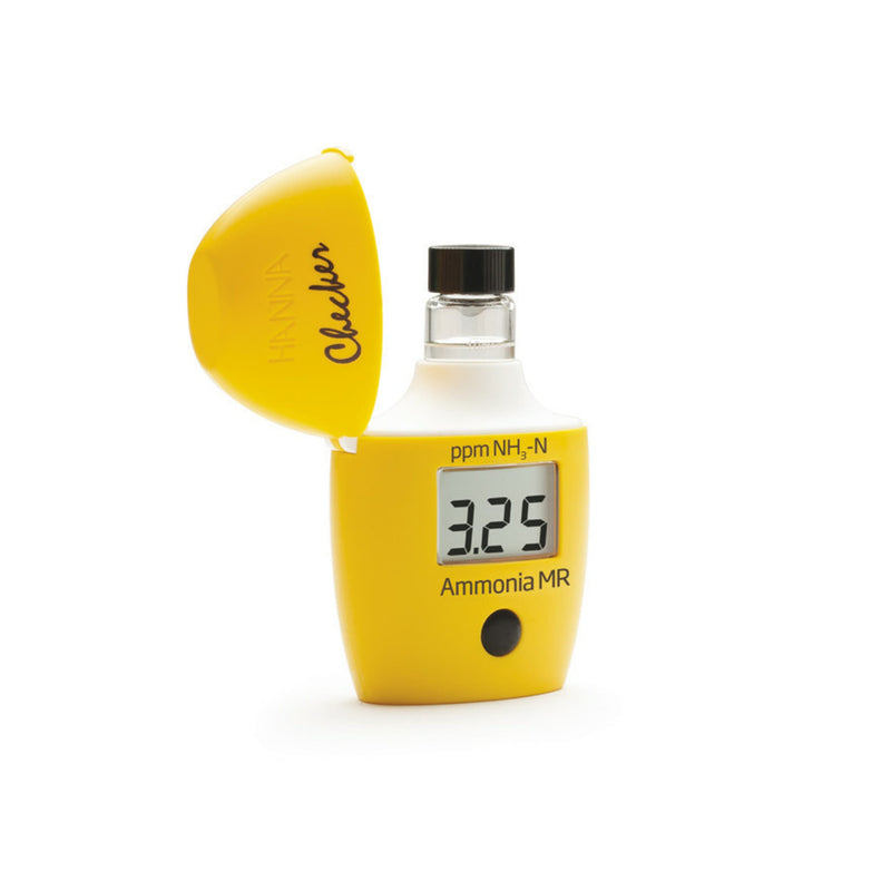 Hanna Checker-fotometer voor ammonia MR, (0,00 tot 9,99 ppm) met starterskit reagentia en 2 cuvetten - productfoto — Watertest bij Vijvercentrum
