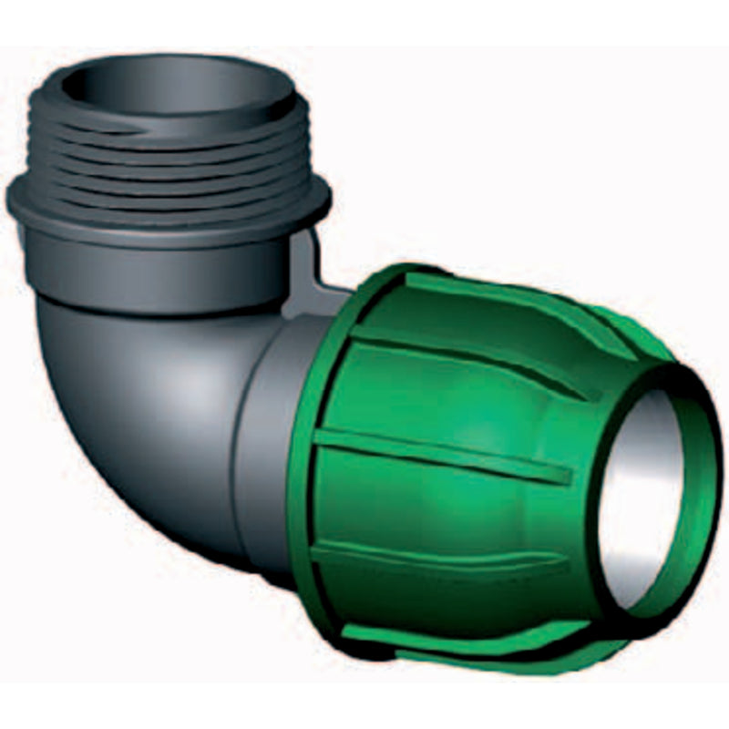 PP klemkoppeling knie 90° 50mm x 1½" buitendraad, Slangkoppeling bij Vijvercentrum