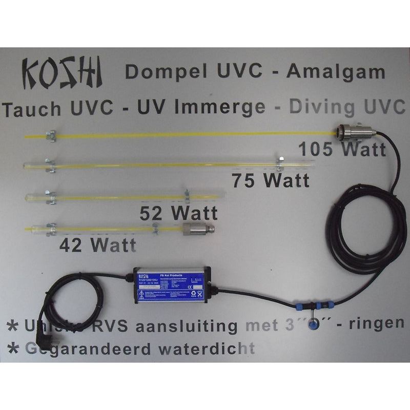 Kabelset - Koshi RVS Dompel Amalgaam UVC 42, 52, 75 & 105 watt, UV-C bij Vijvercentrum
