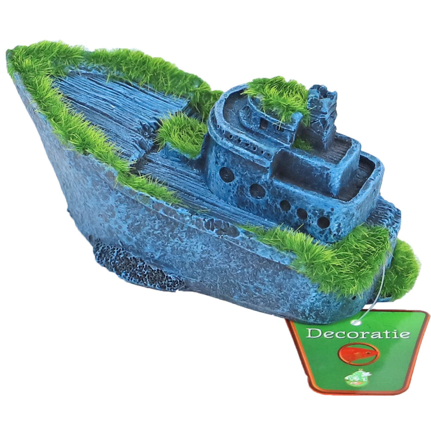 Ornament Gezonken Half Schip+Mos 13x6cm
