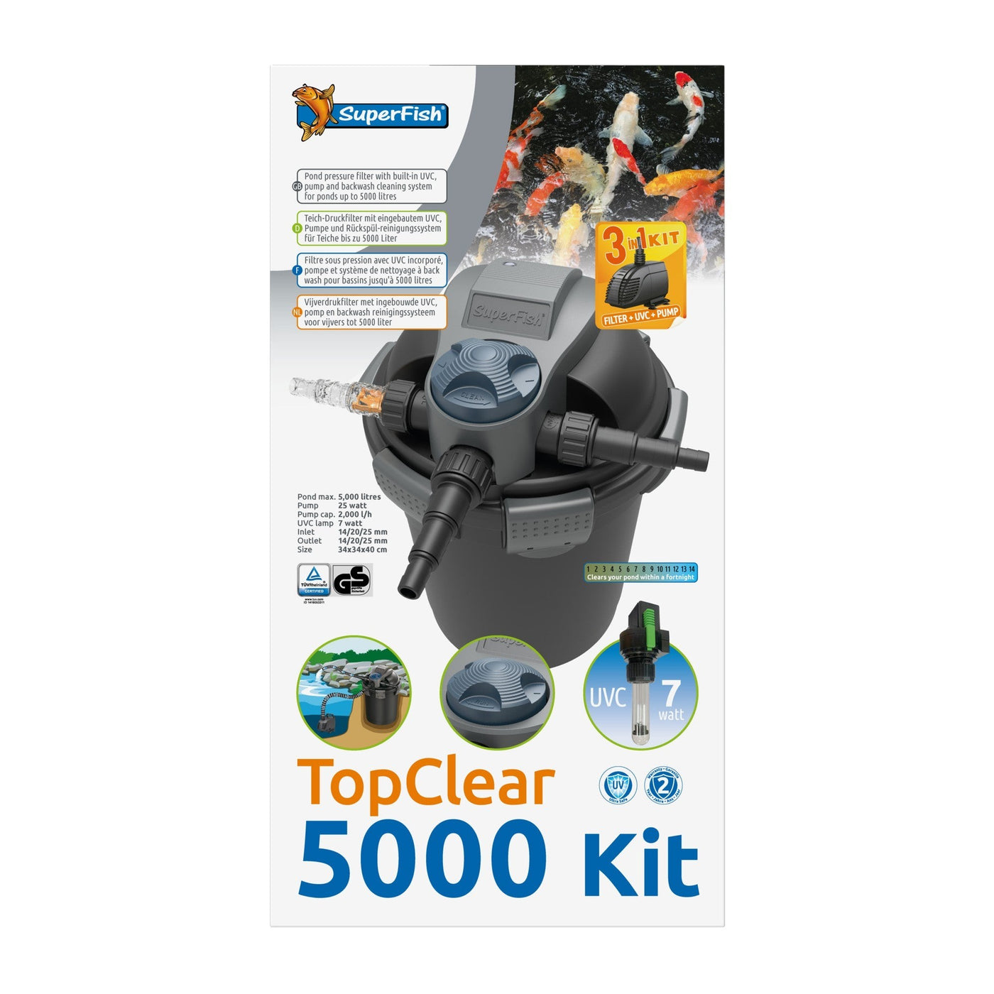 Superfish Topclear Kit 5000 - Compleet drukfiltersysteem met pomp en UV-C