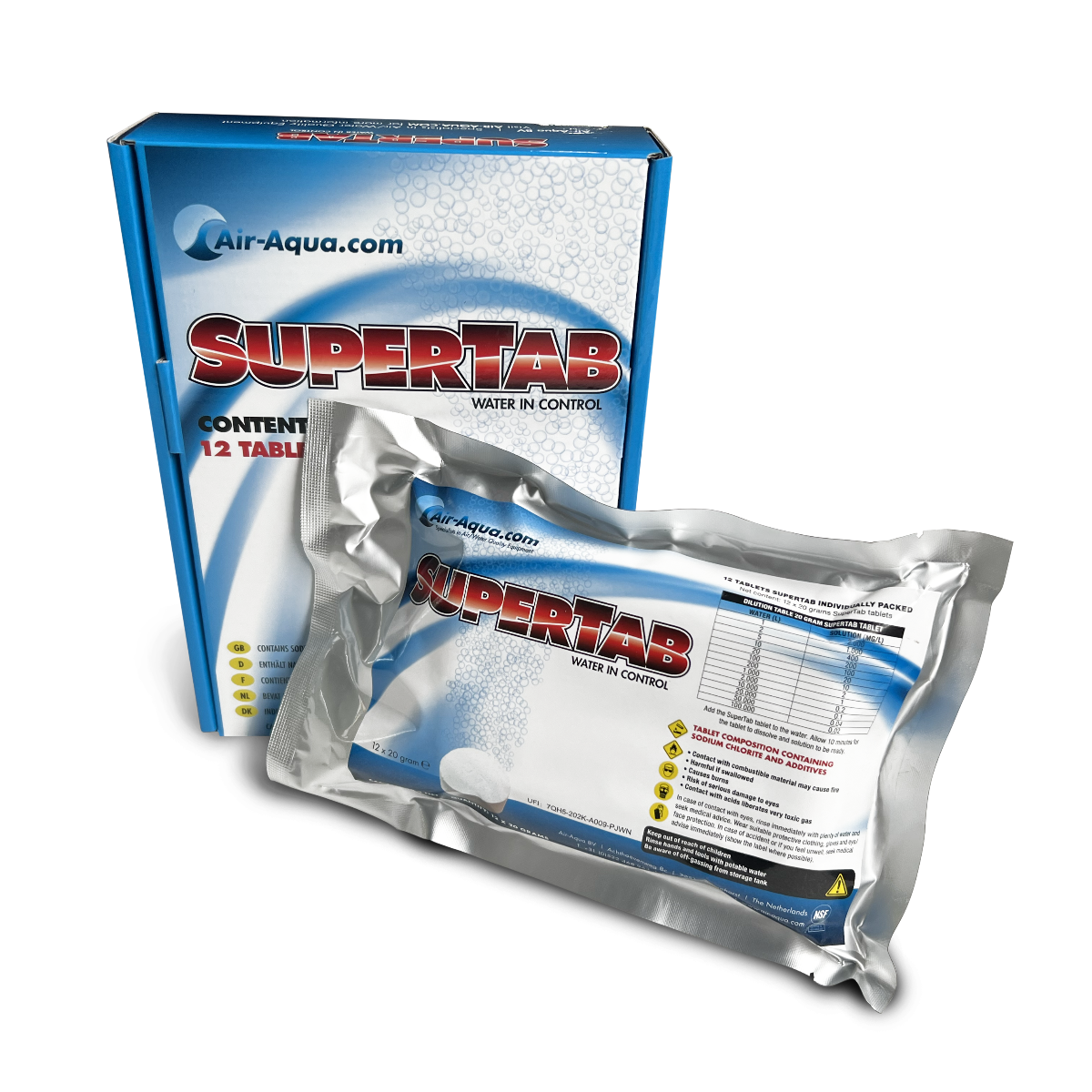 Air Aqua SuperTab Chloordioxide 12 tabletten x 20 gram (10%) - Bruistablet tegen bacteriedruk