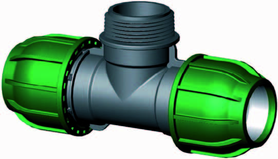 Aquaforte PP klemkoppeling T-stuk 20mm x ¾" buitendraad x 20mm - productfoto