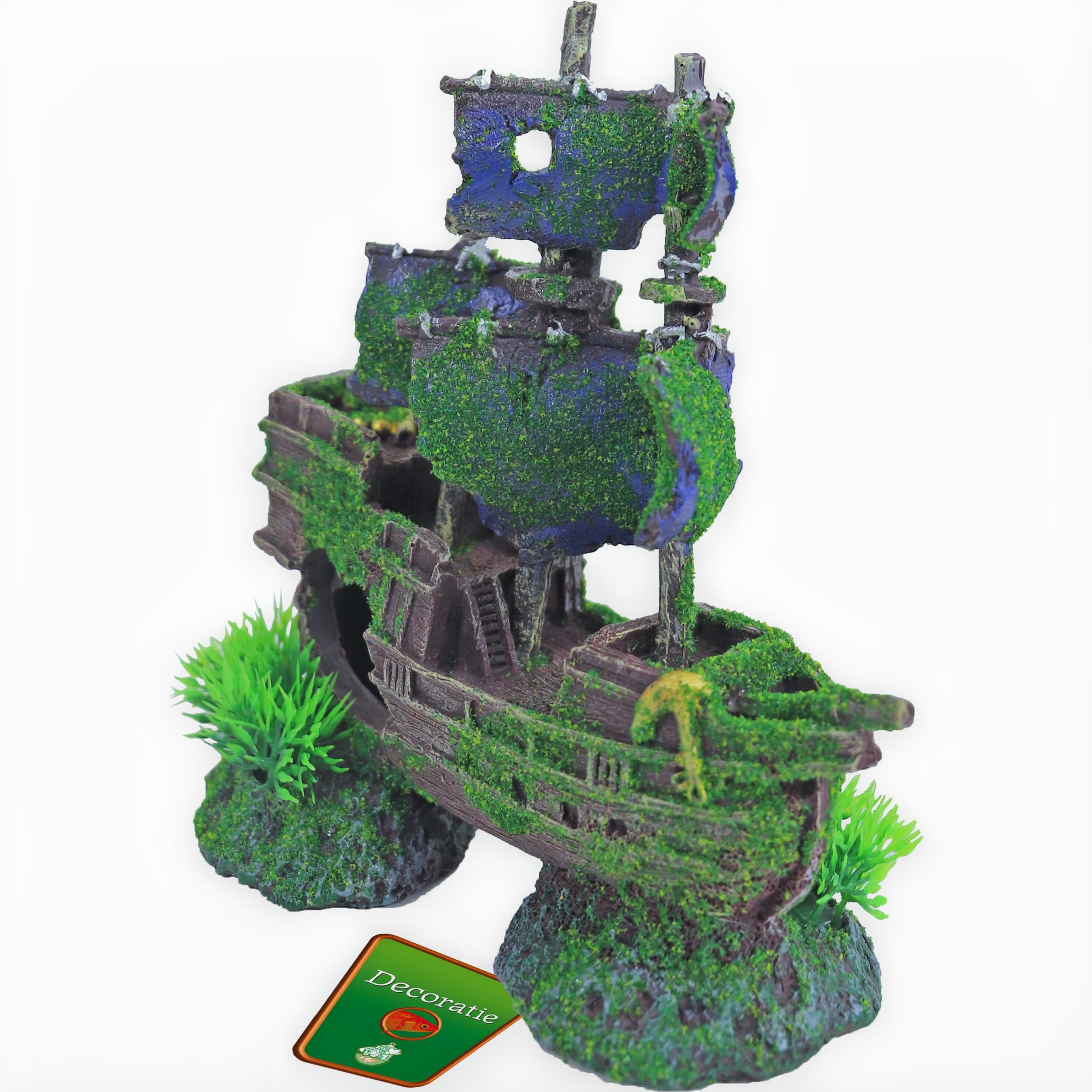 Boon Ornament Gezonken Galjoen+Gaten+Mos 18cm - productfoto